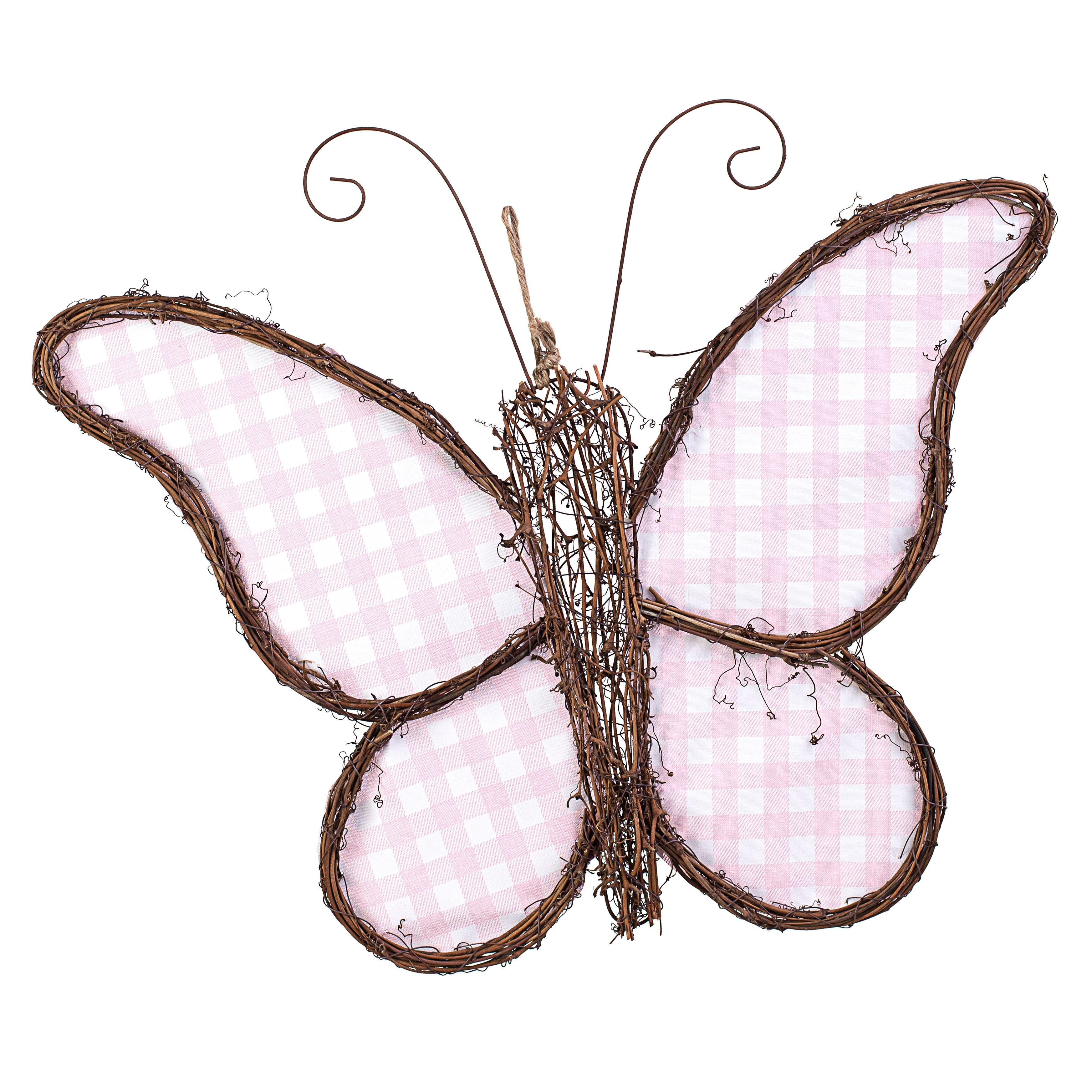 22" Grapevine Hanger: Pink Check Butterfly
