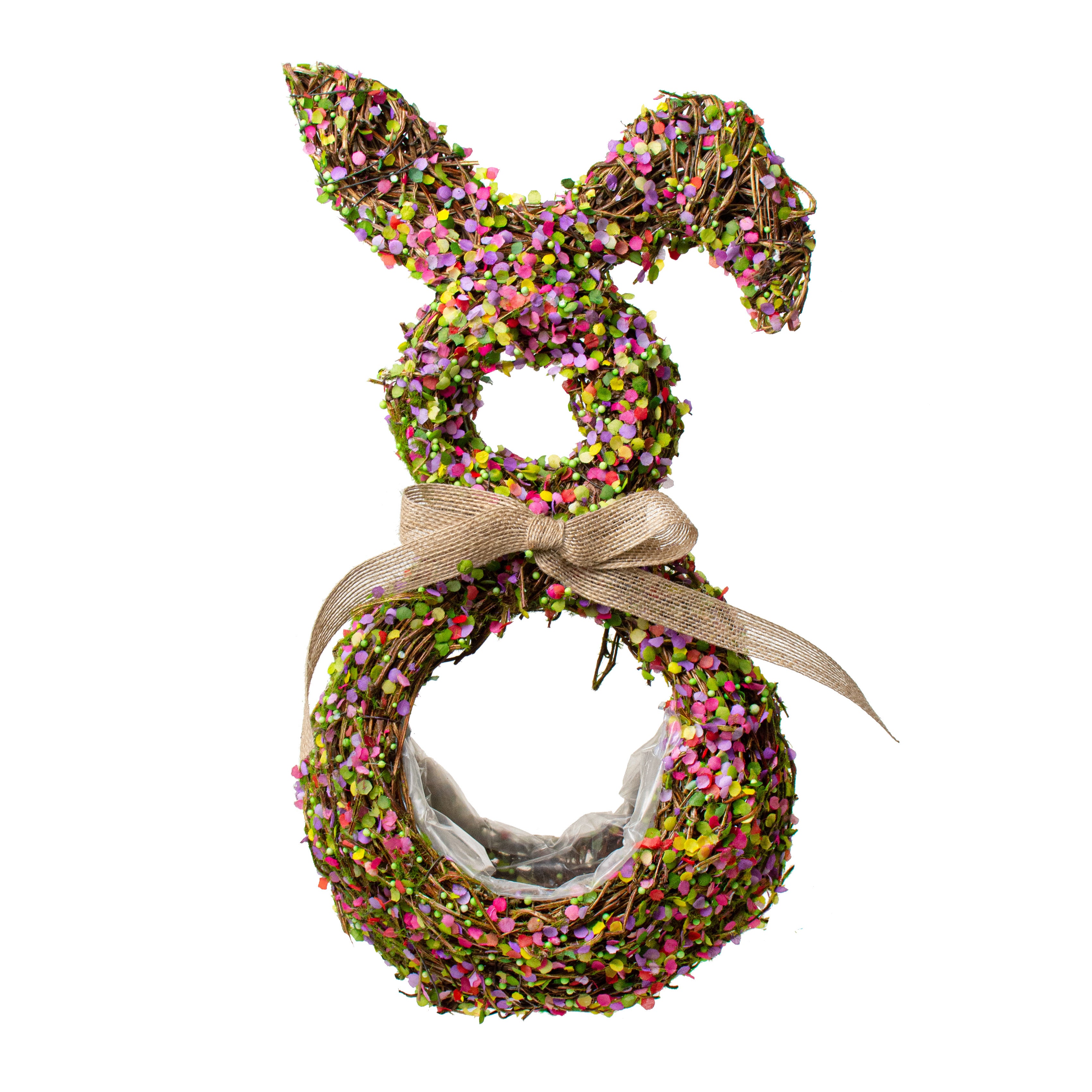 16" Bunny Rabbit Hanger: Floral Rattan Basket
