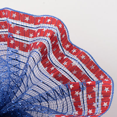 10" Ruffle Patterned Mesh: Royal Blue Metallic With Red & White Stars