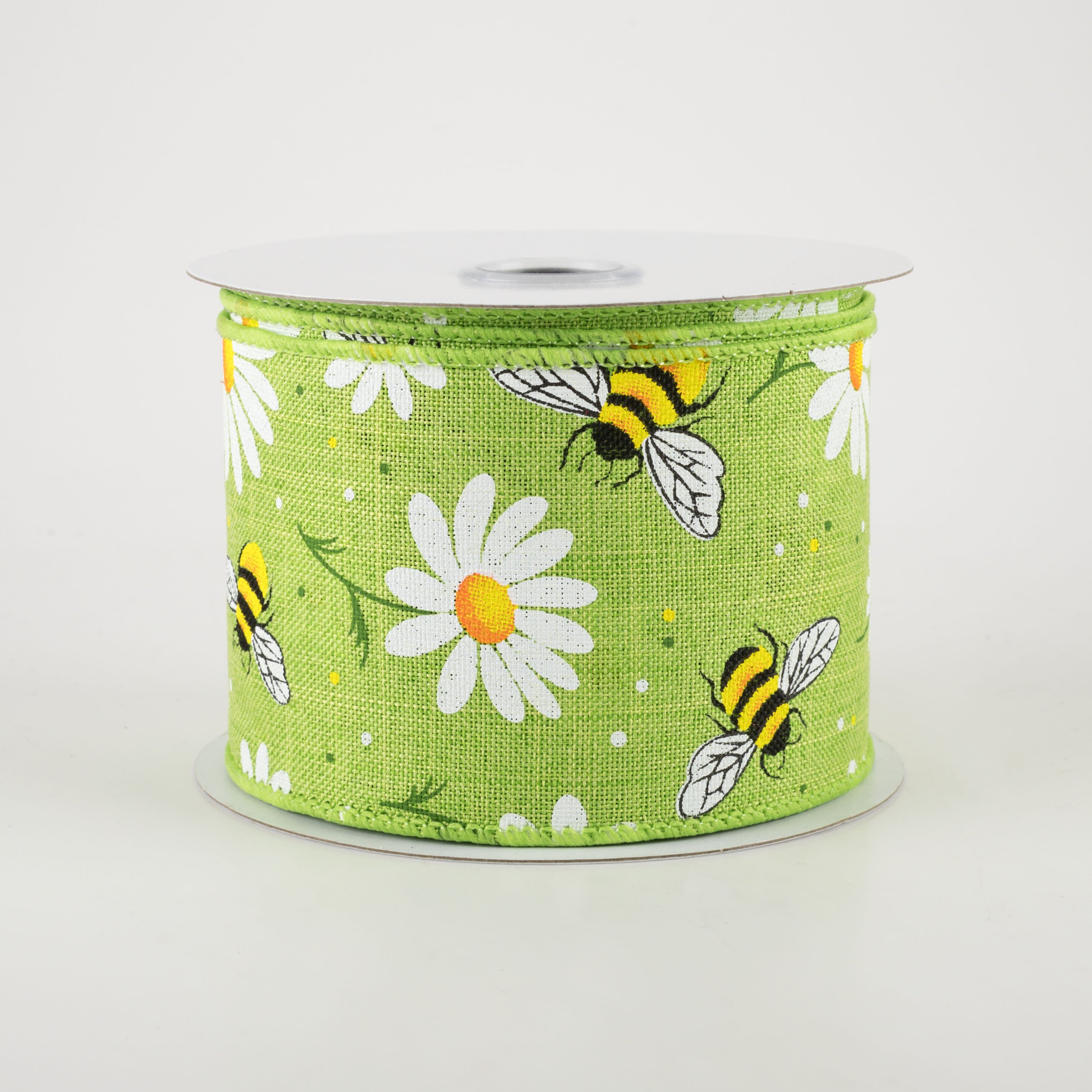 2.5" Bumblebees & Daisies Ribbon: Lime Royal (10 Yards)