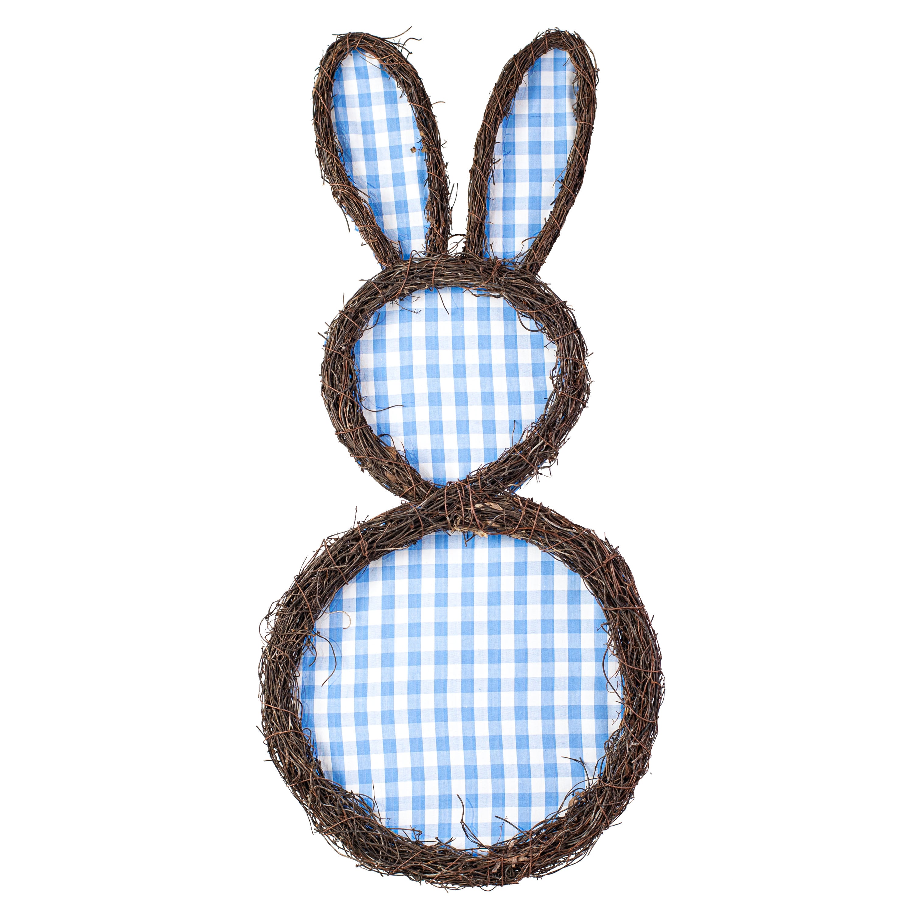26" Check Bunny Grapevine Hanger: Blue & White