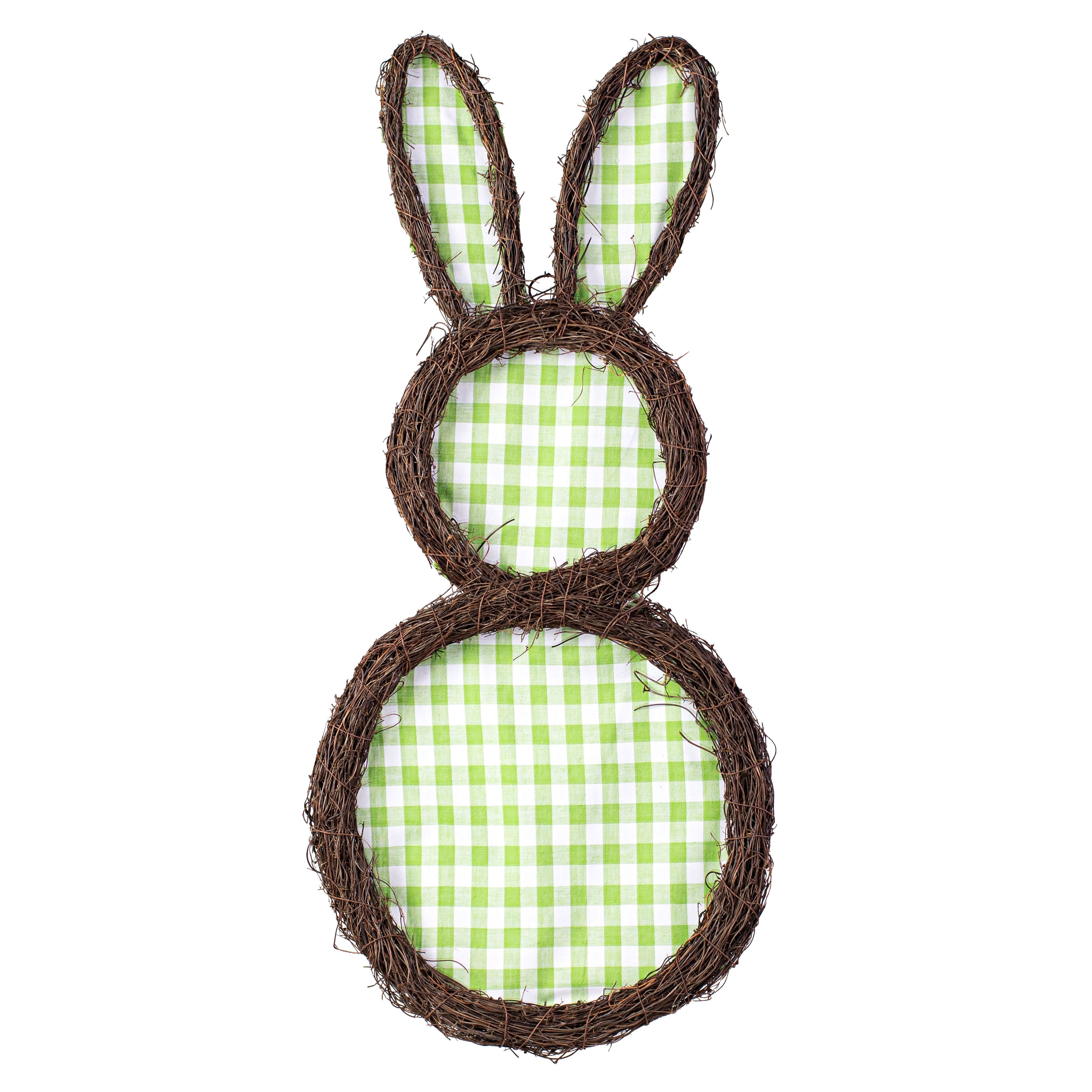 26" Check Bunny Grapevine Hanger: Green & White