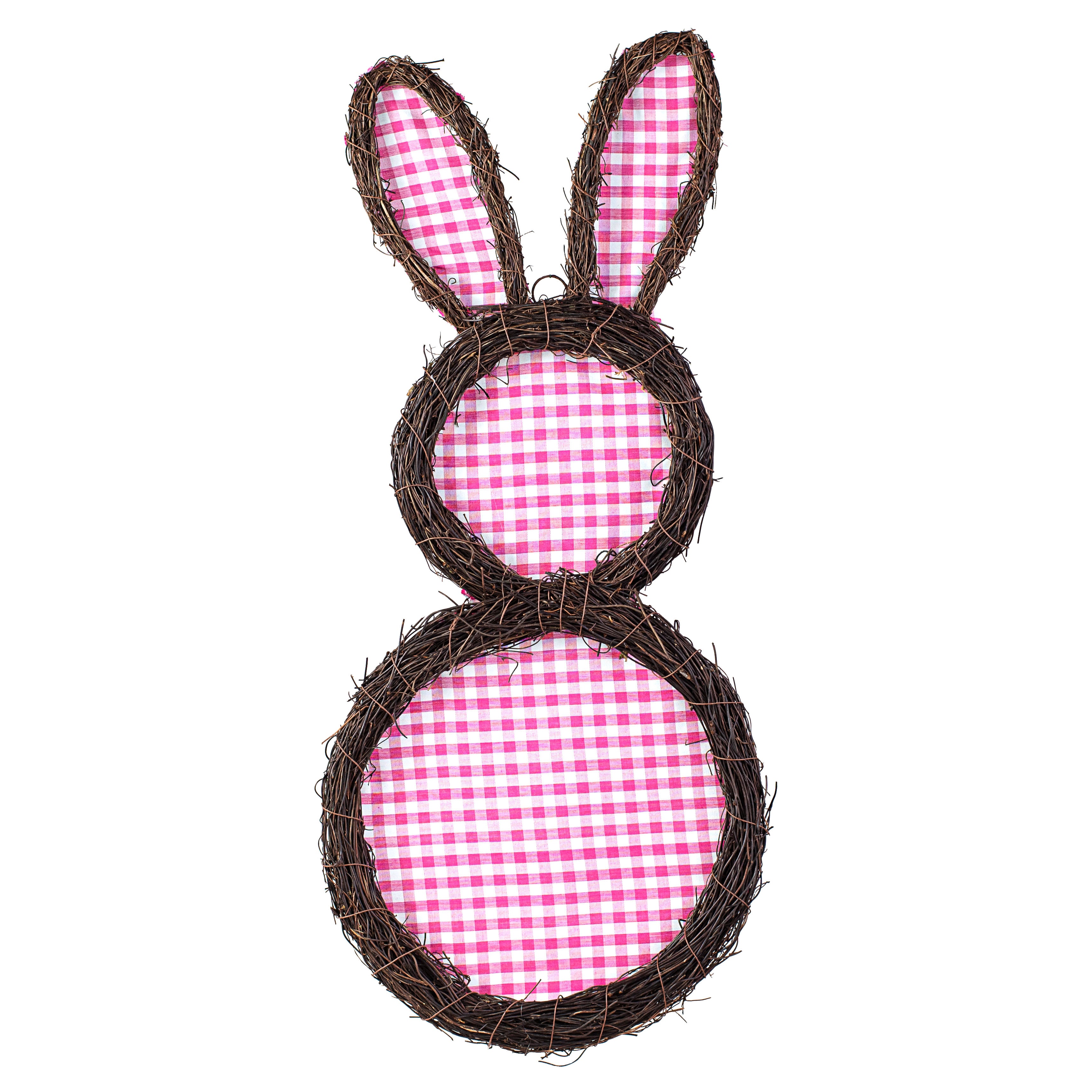 26" Check Bunny Grapevine Hanger: Pink & White