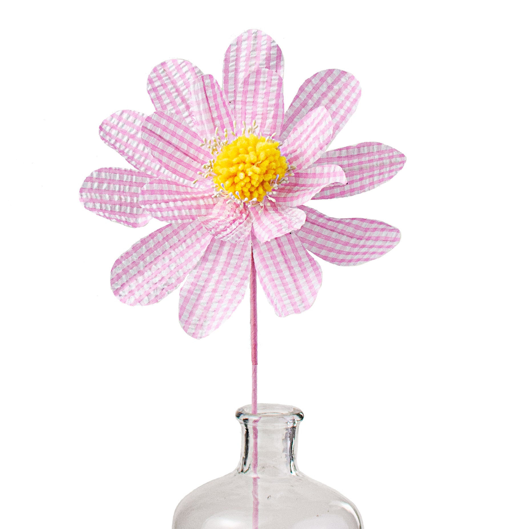 24" Gingham Sunflower Spray: Pink