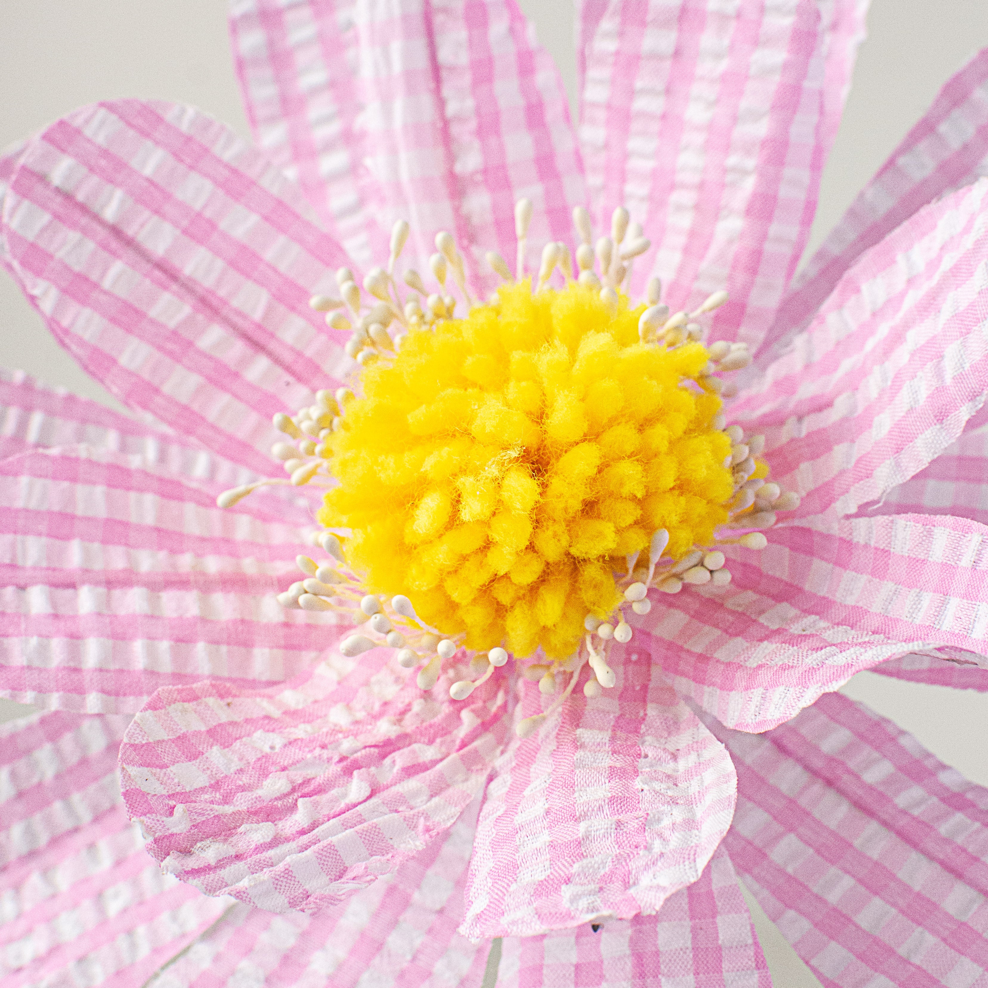24" Gingham Sunflower Spray: Pink