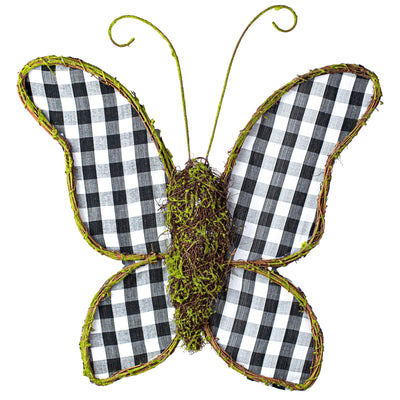 21" Twig Butterfly Door Hanger: Black & White Check