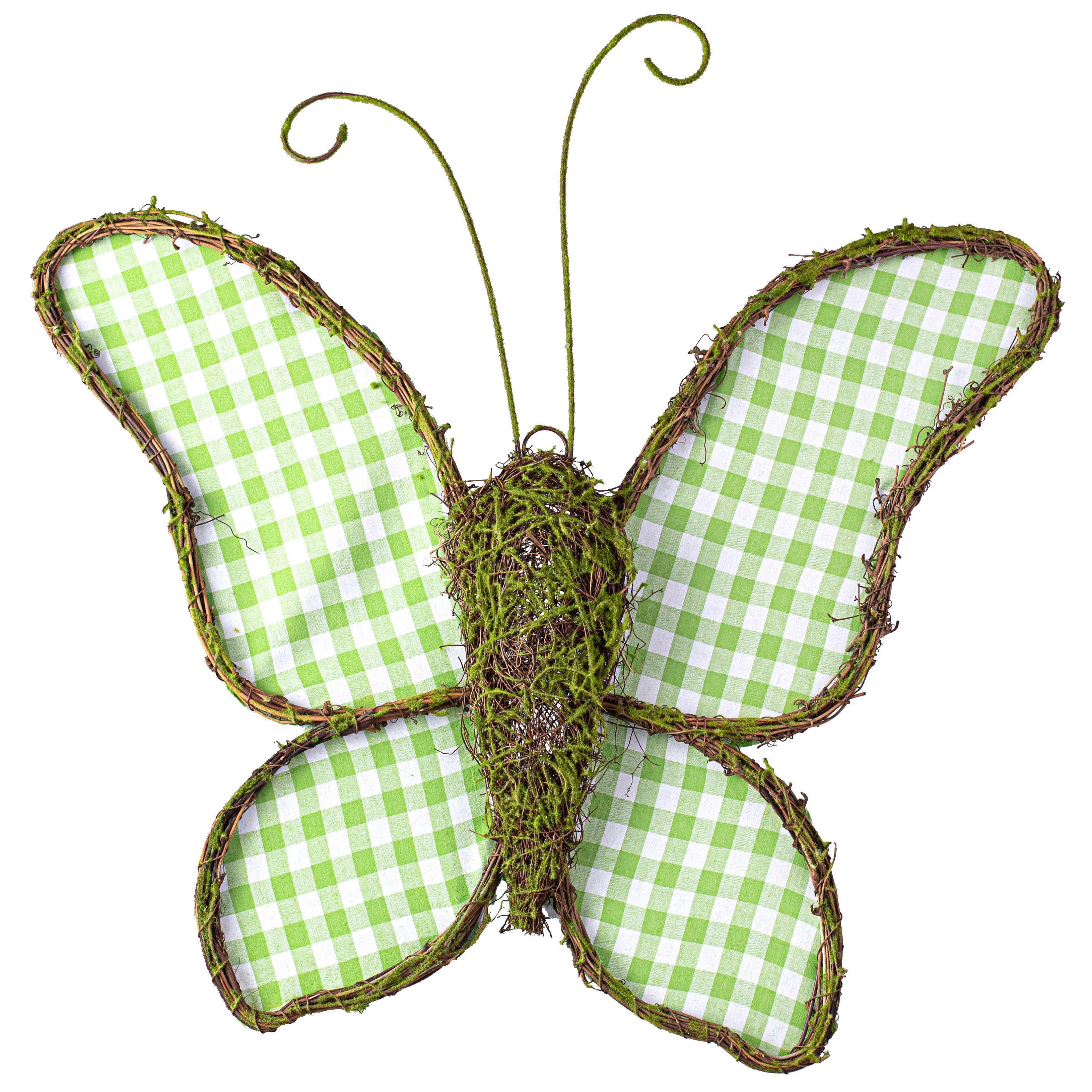 21" Twig Butterfly Door Hanger: Green & White Check