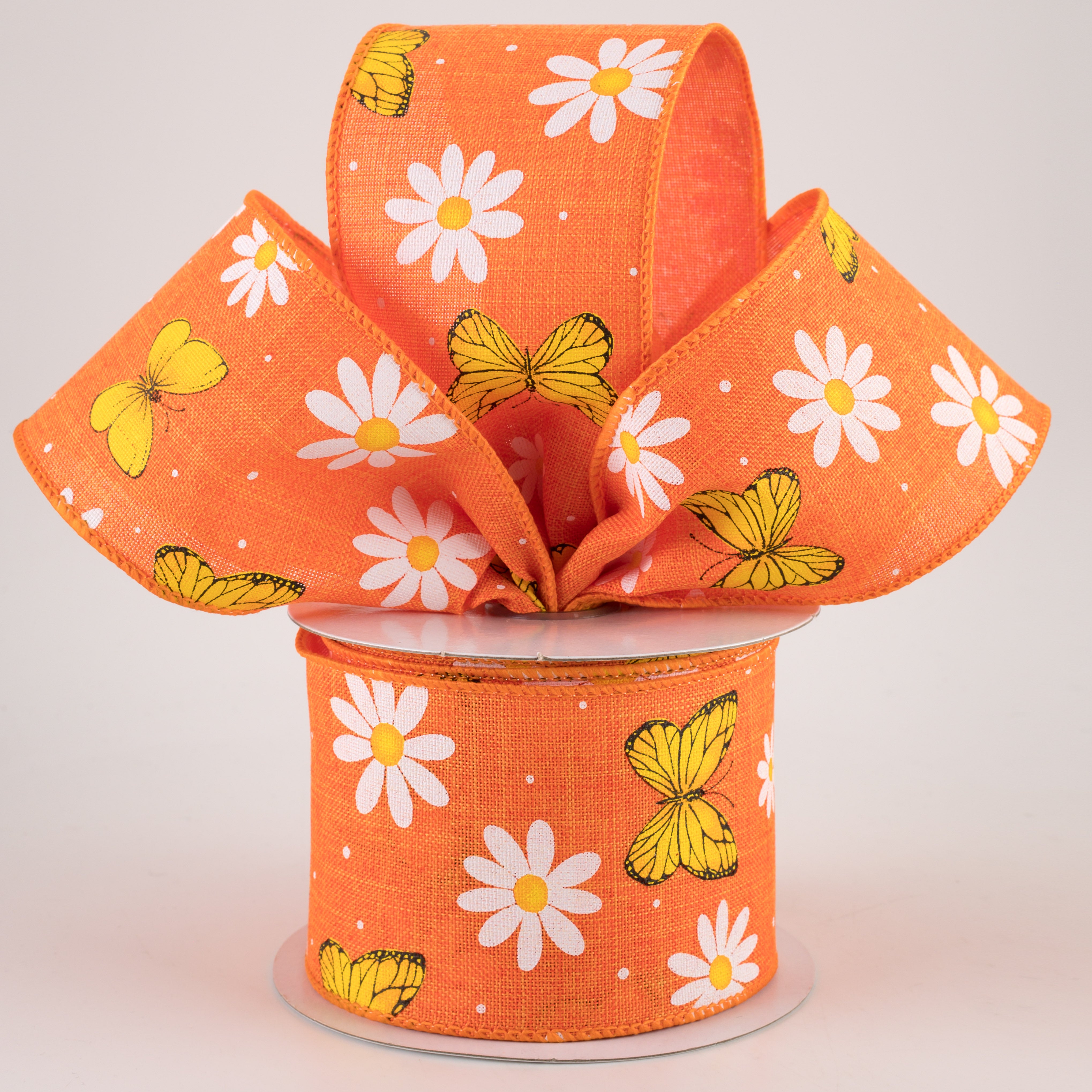 2.5" Butterflies & Daisies Ribbon: Orange Royal (10 Yards)