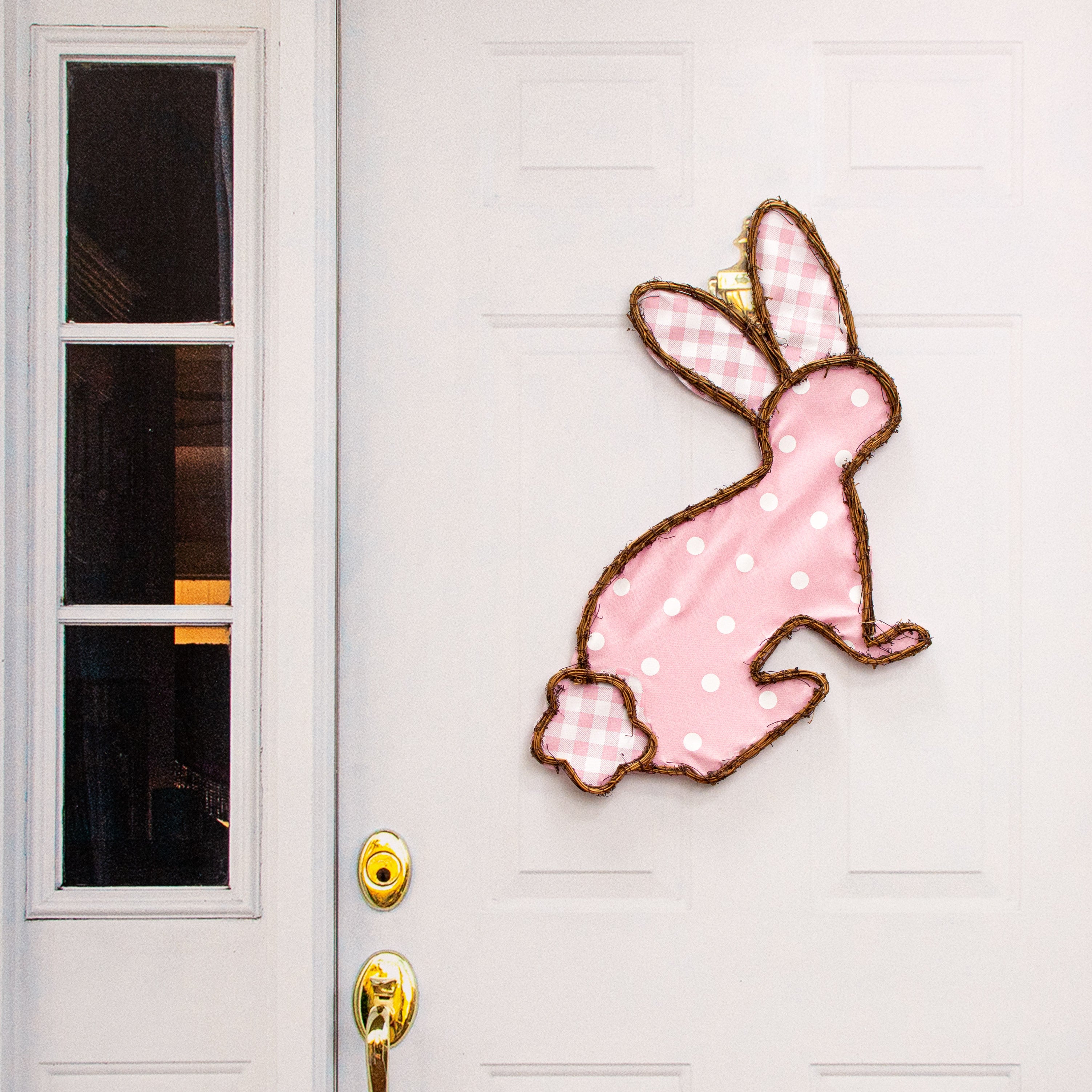 21" Grapevine Hanger: Pink Polka Dot Bunny Rabbit