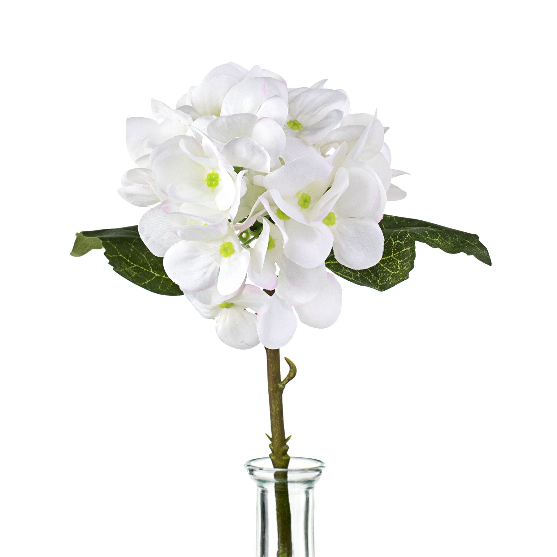 12" Silk Hydrangea Stem: White