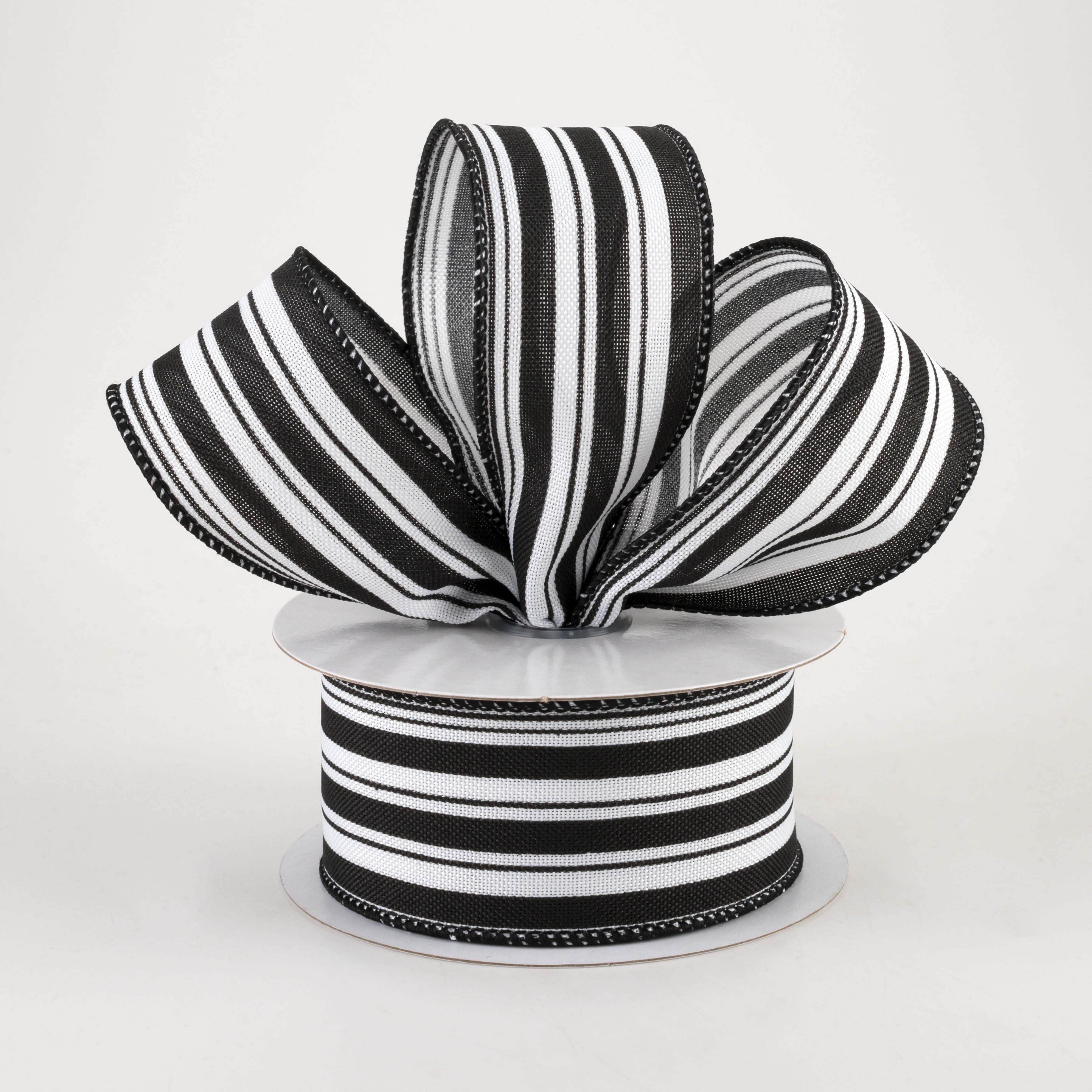 1.5" Vertical Ticking Stripe Ribbon: White & Black (10 Yards)
