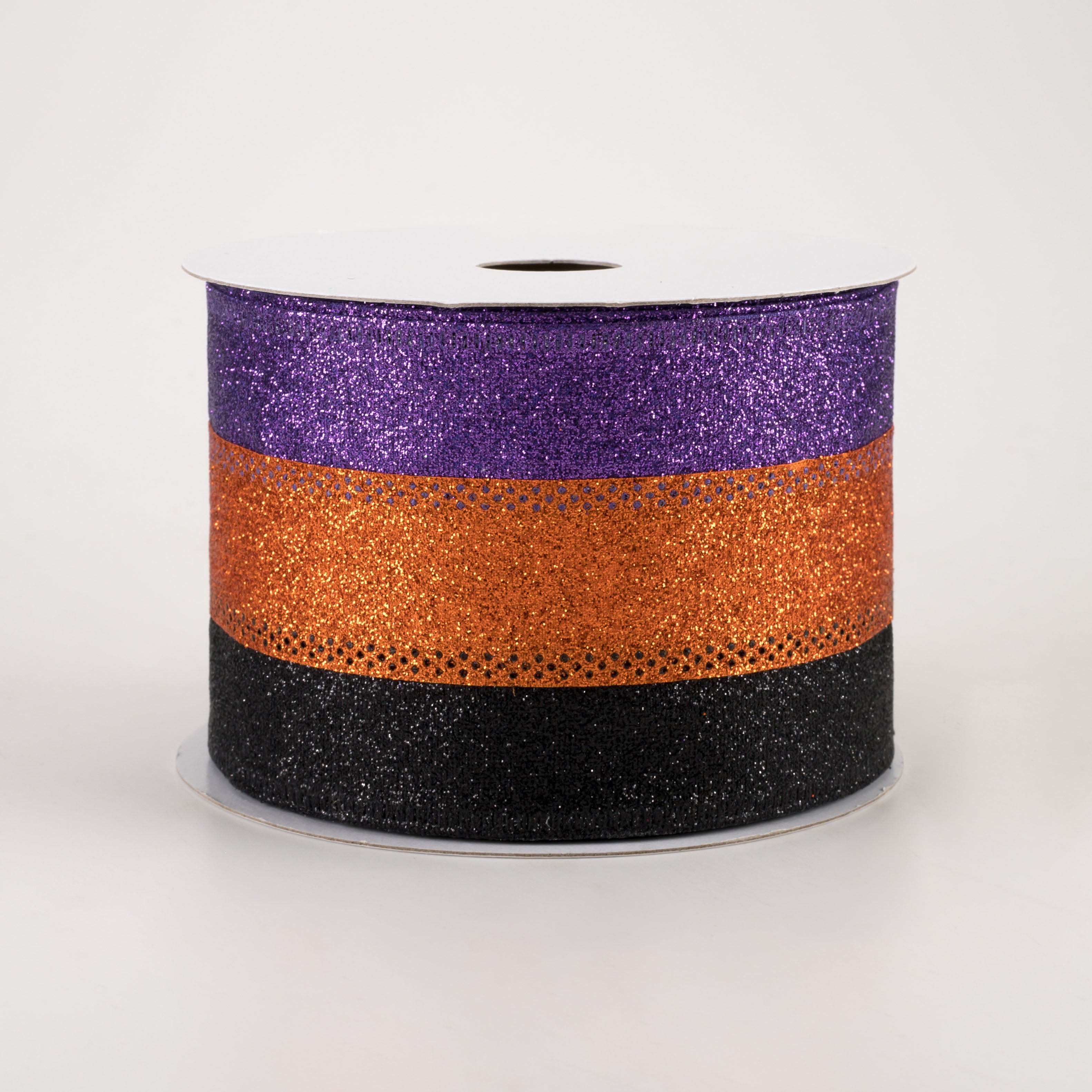 2.5" Shimmer Glitter Stripe Ribbon: Purple, Orange, Black (10 Yards)