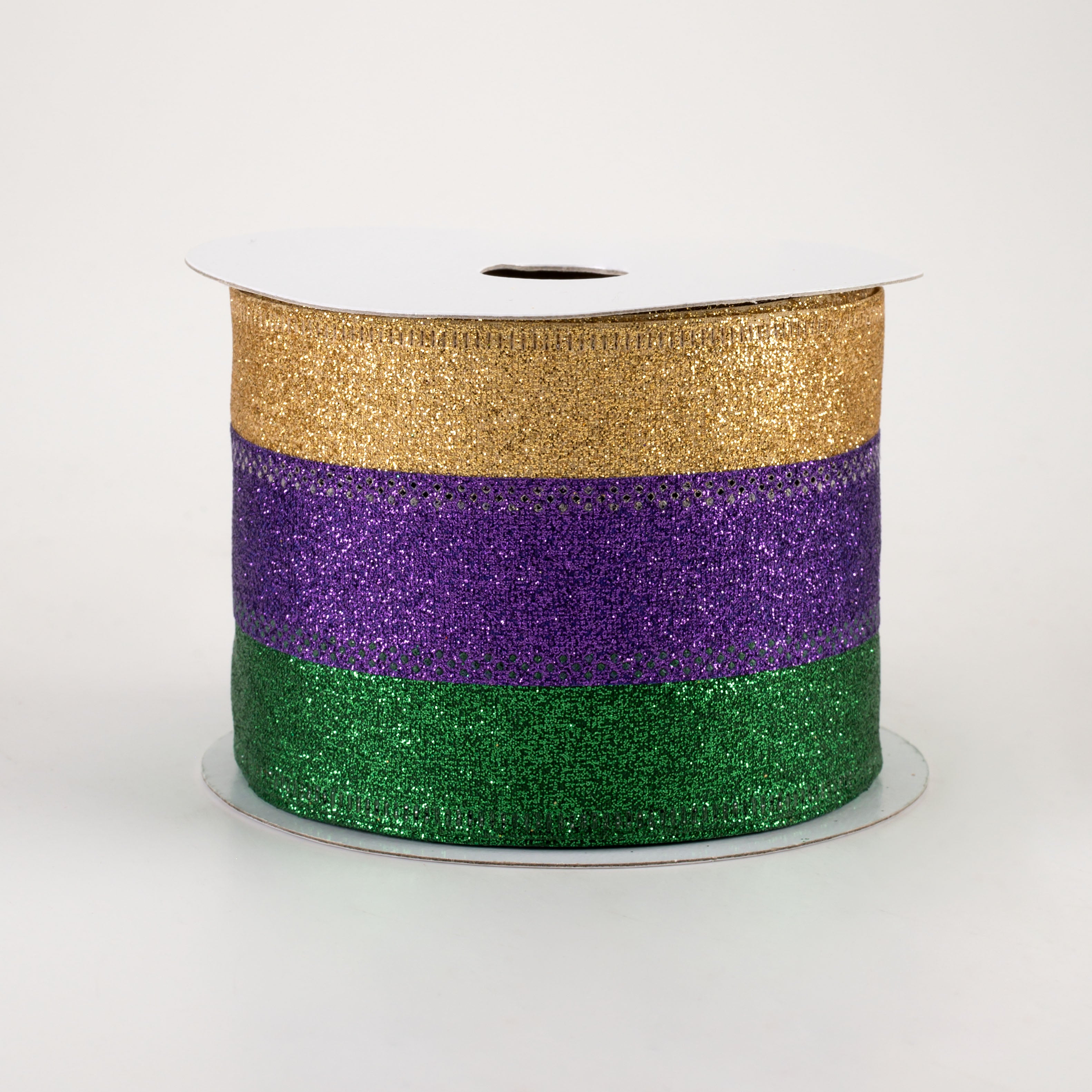 2.5" Shimmer Glitter Stripe Ribbon: Gold, Purple, Emerald (10 Yards)