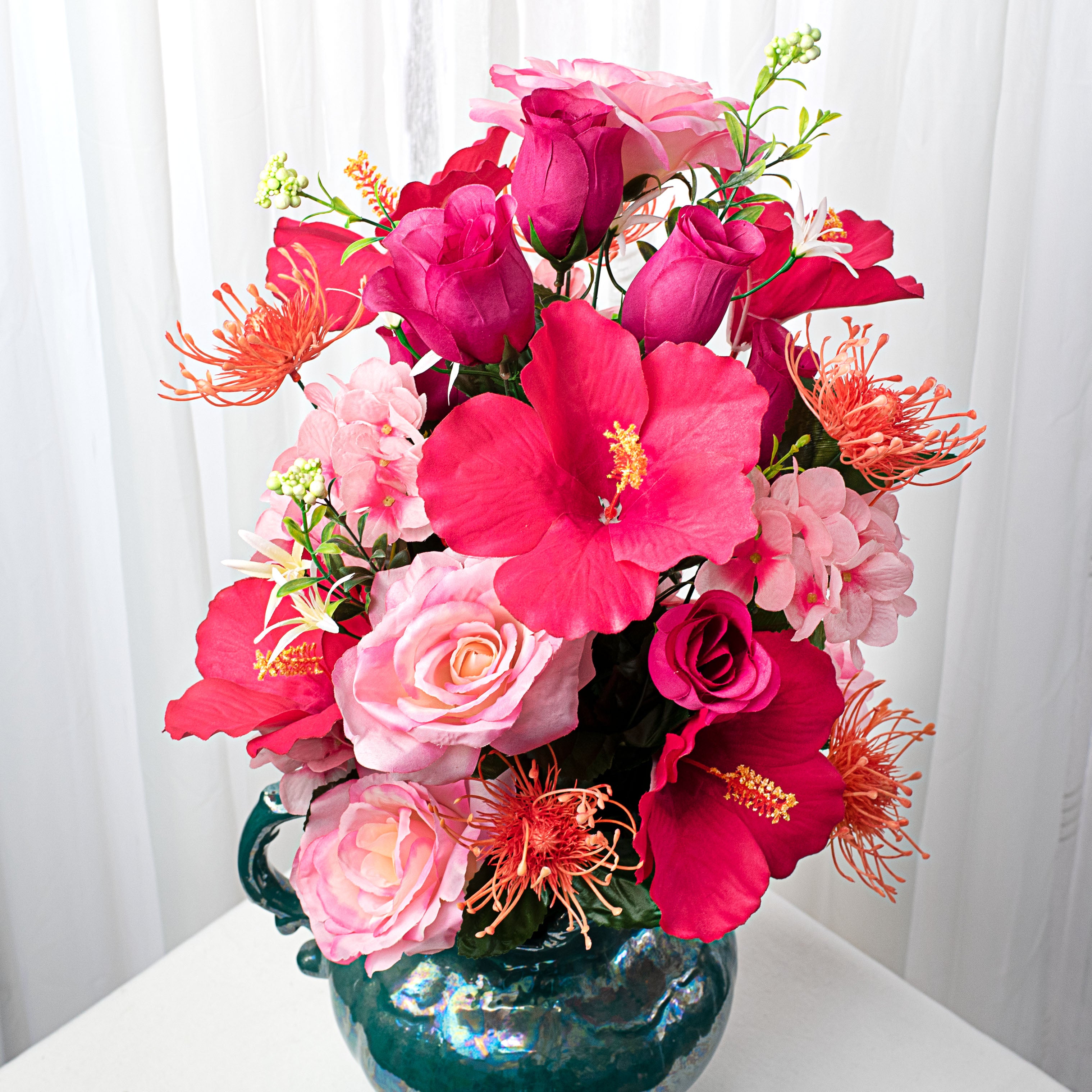 31" Rose, Hibiscus, Hydrangea Bush: Fuchsia & Pink