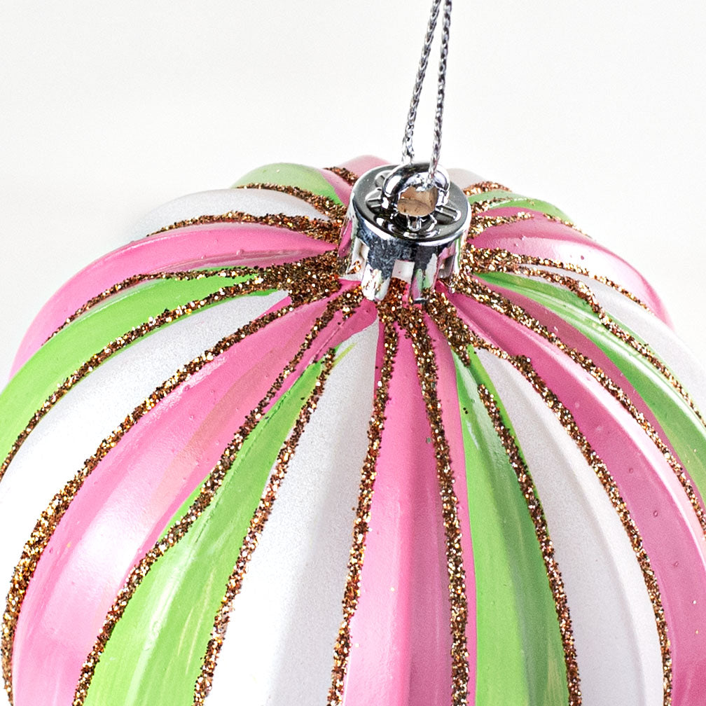 3" Very Sweet Stripe Ball Ornament: Pink & Green