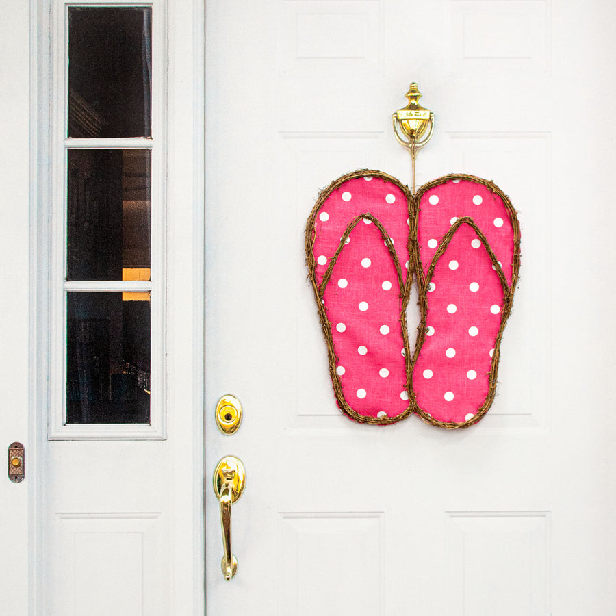 22" Grapevine Hanger: Hot Pink Polka Dot Flip Flops