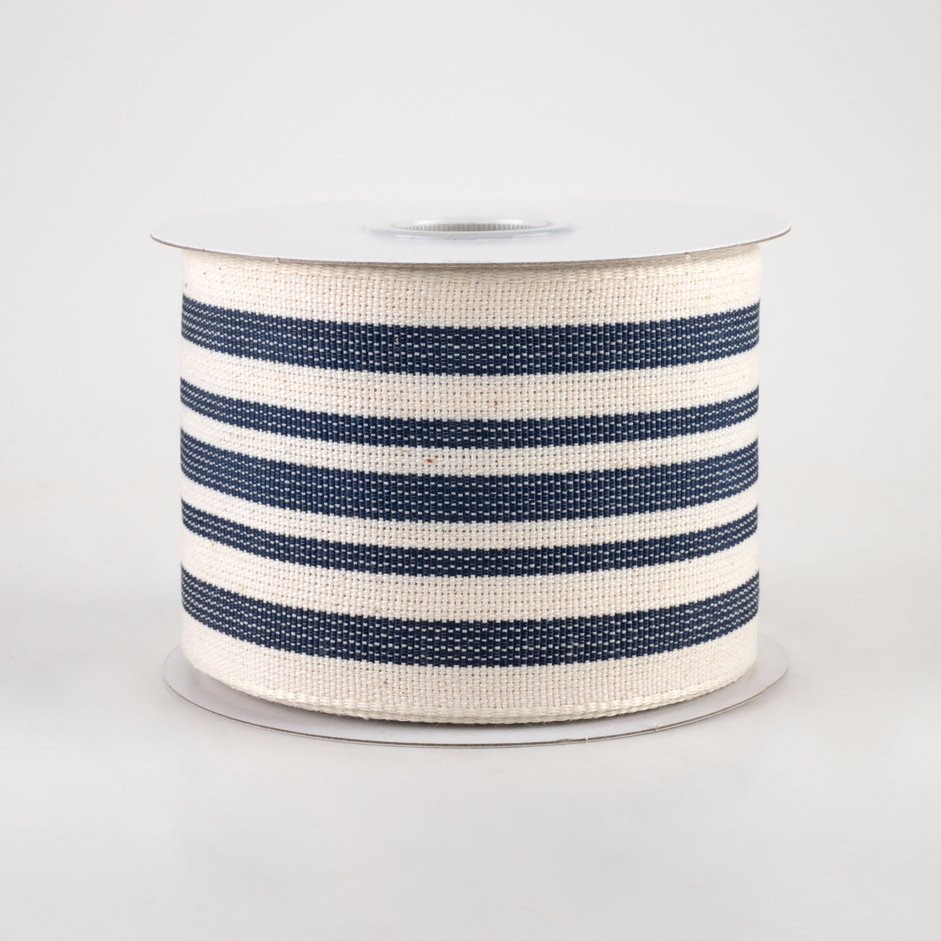 2.5" French Ticking Stripe Ribbon: Ivory & Navy (10 Yards)