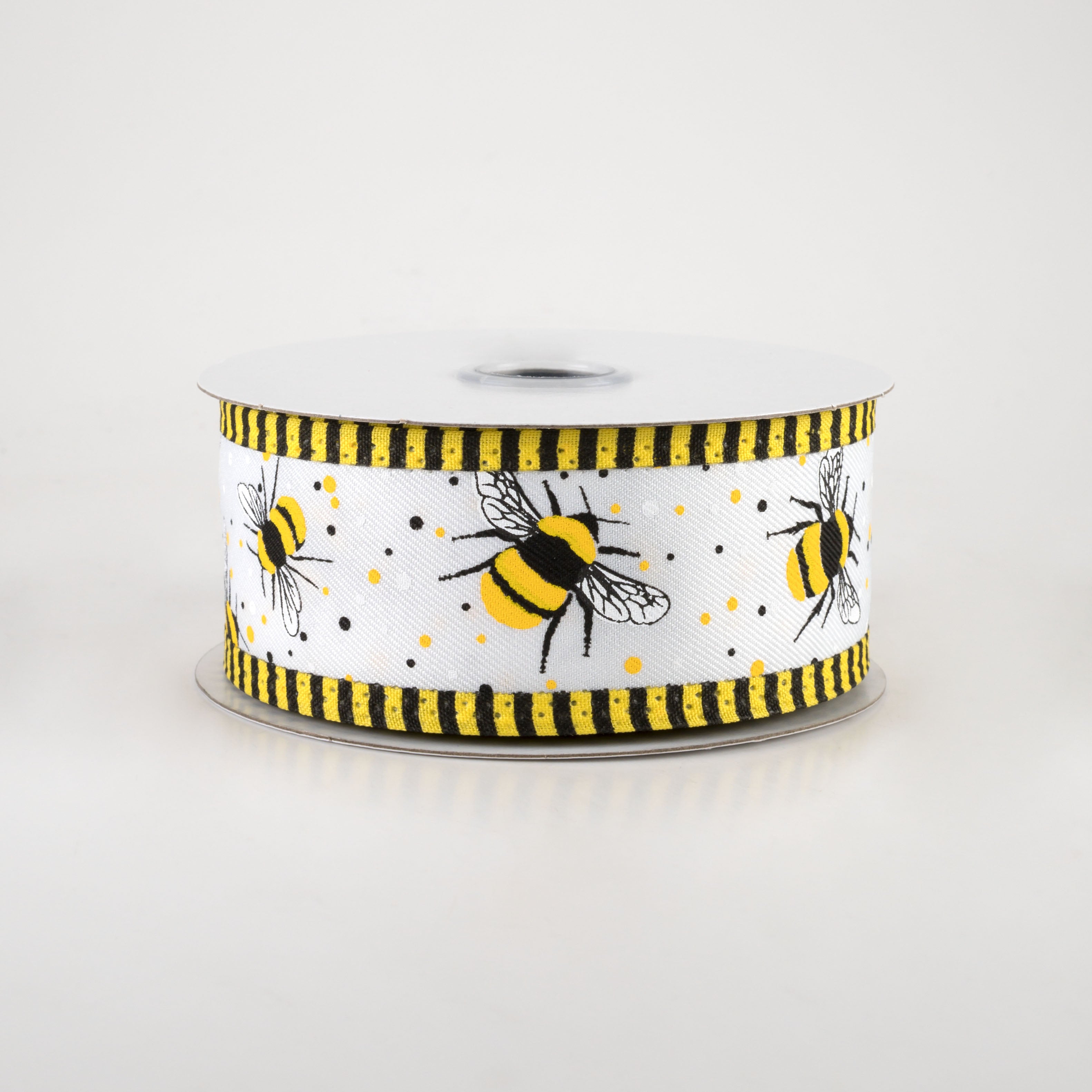 1.5" Bumble Bee Stripe Edge Ribbon: White (10 Yards)