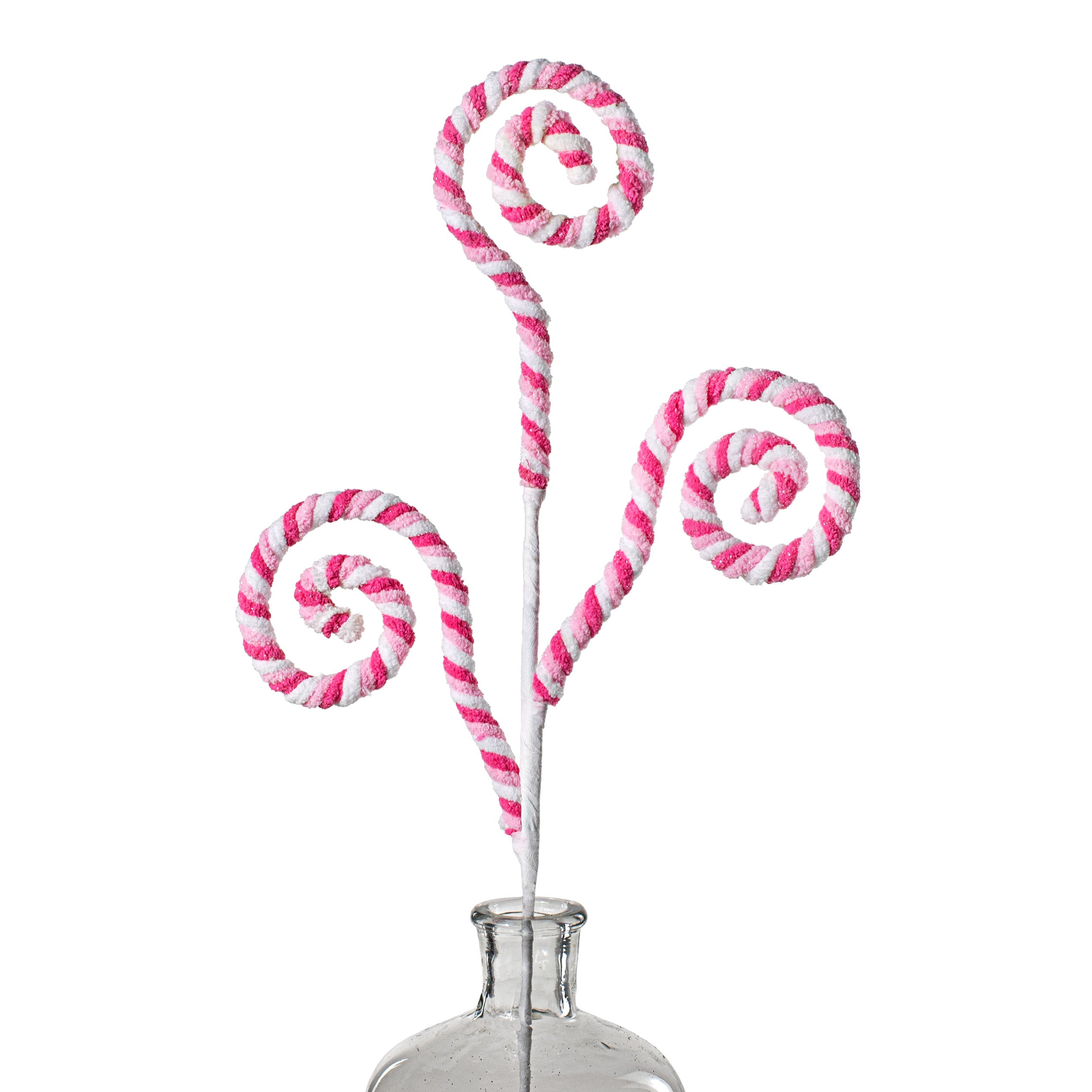 29" Chenille Spiral Curly Spray: Pink & White