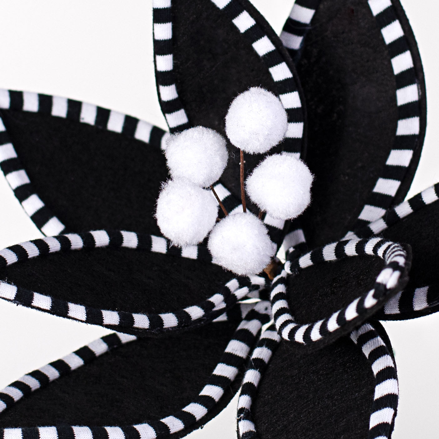 11" Velvet Peppermint Edge Poinsettia Pick: Black & White