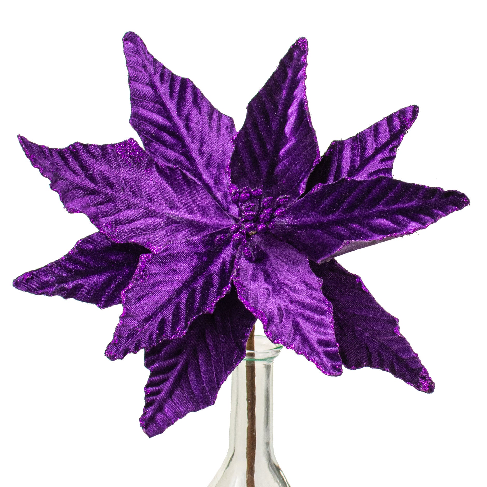 15" Pointy Velvet Poinsettia Pick: Dark Purple