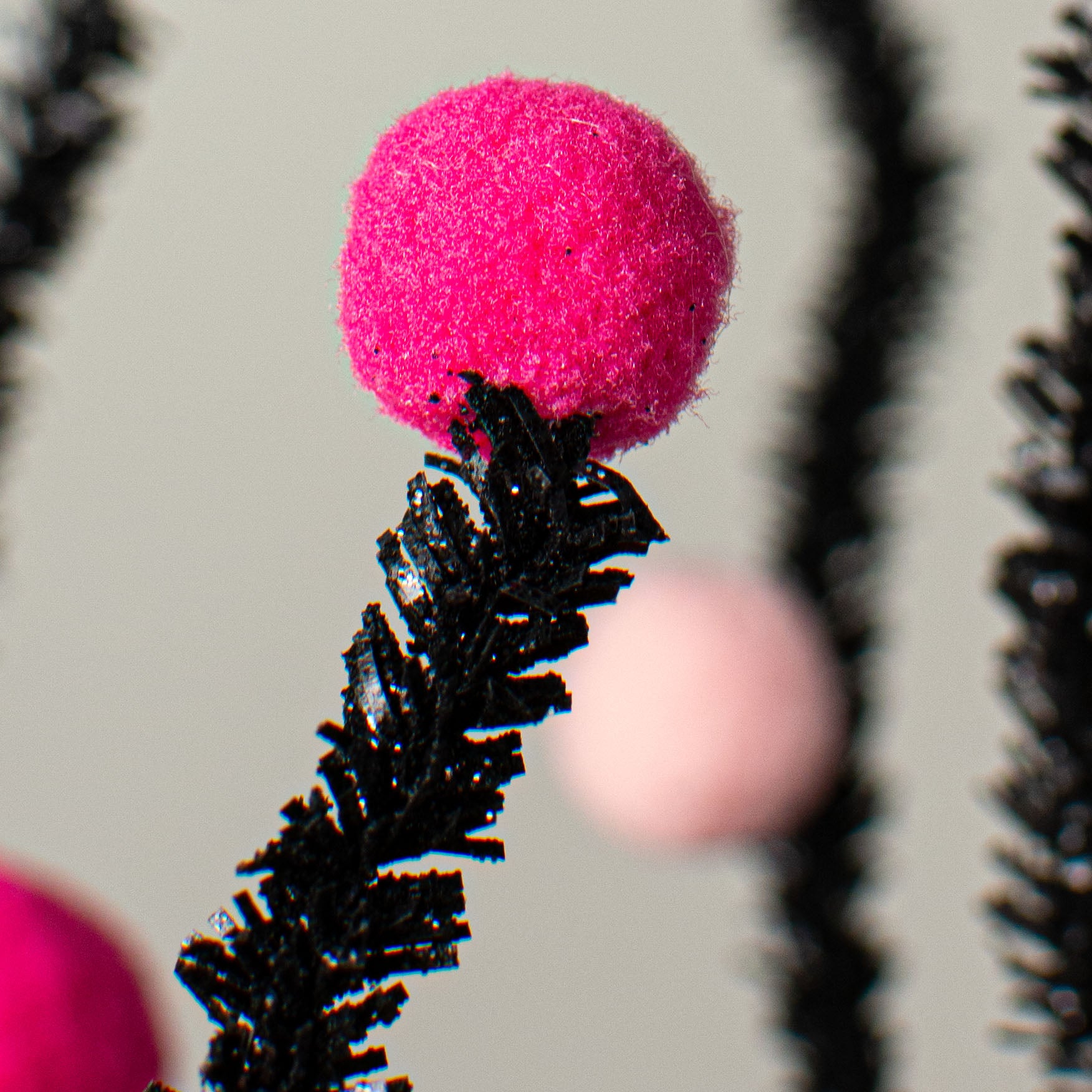 31" Felt Ball Twig Spray: Fuchsia, Pink, Black