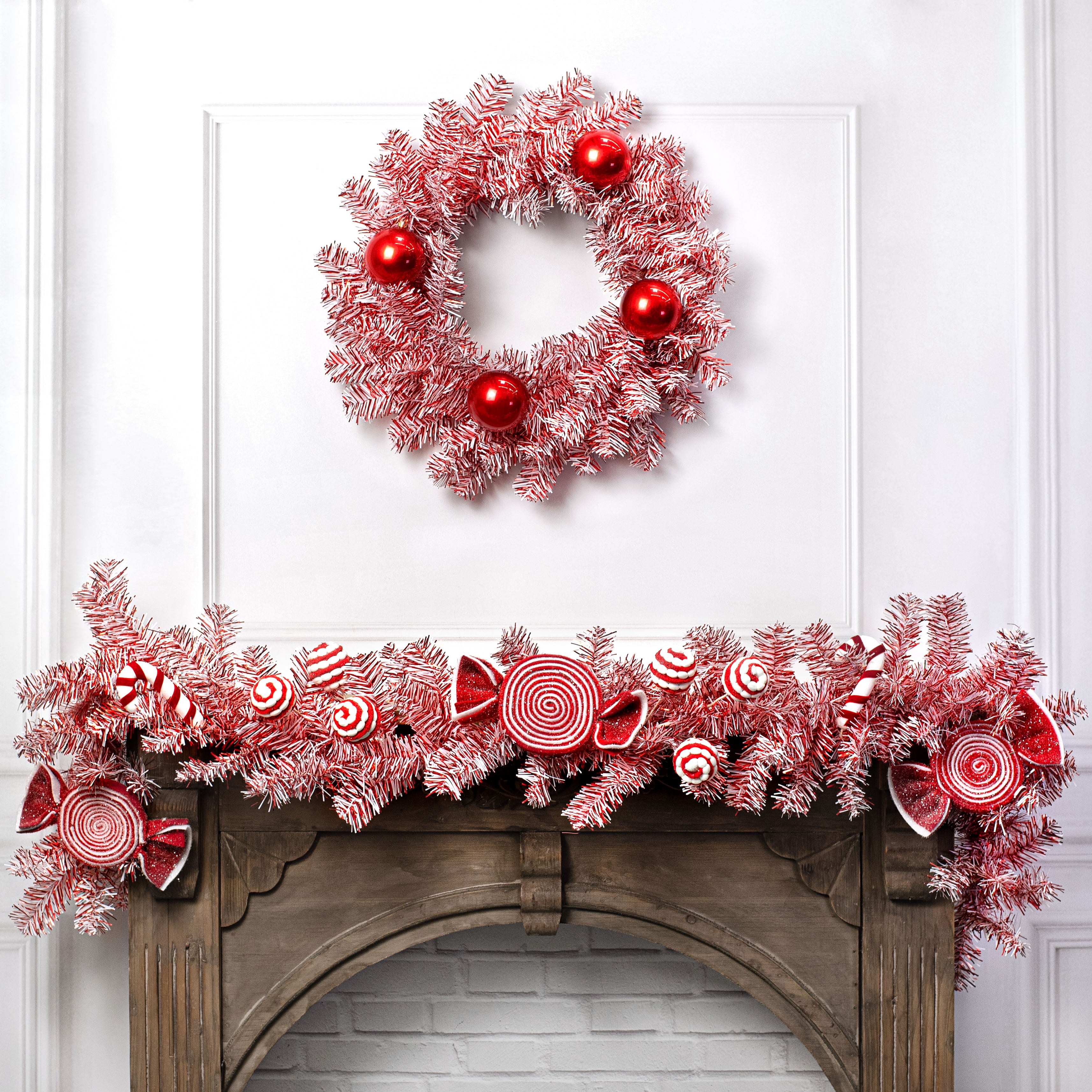 24" PVC Pine Wreath: Red & White