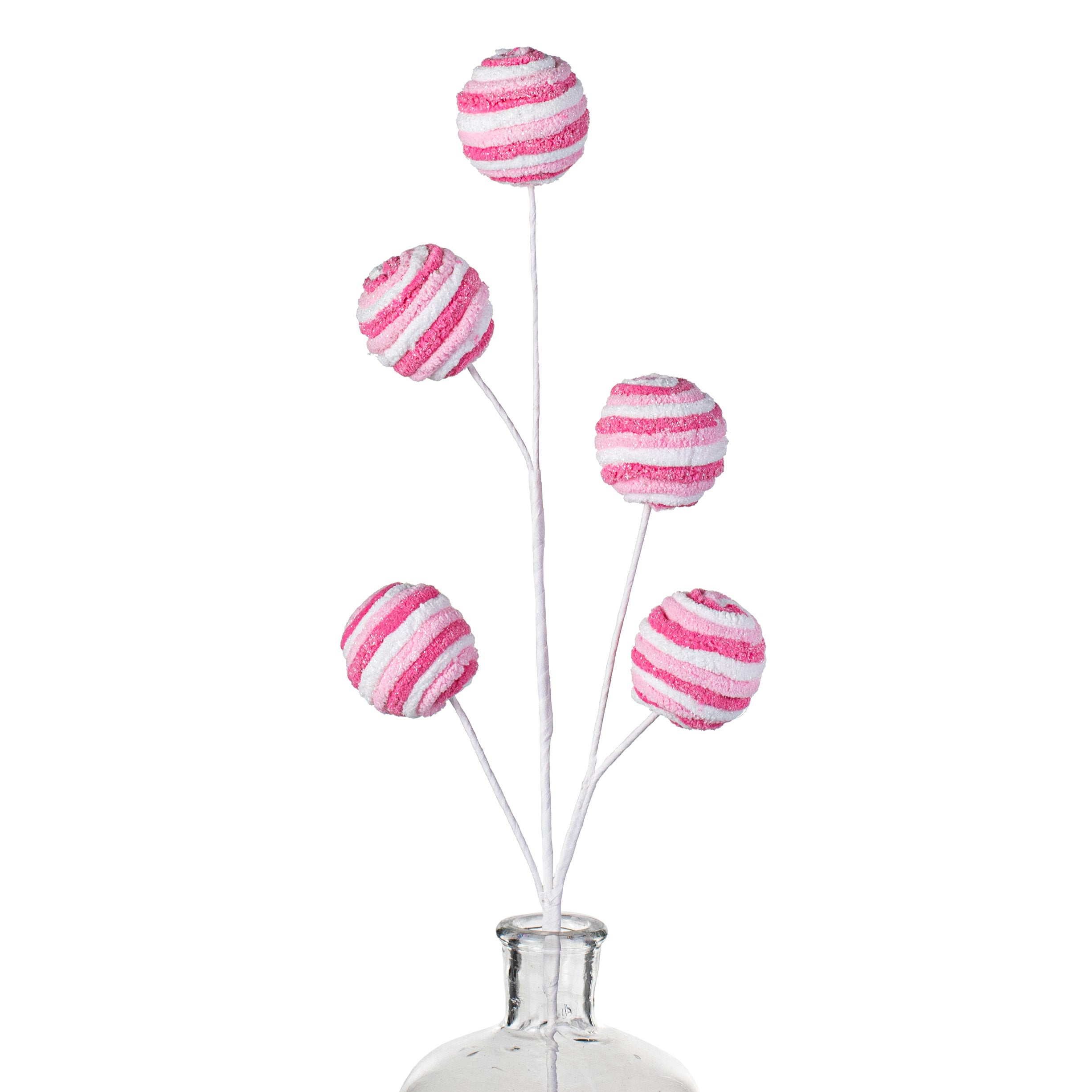 25" Chenille Twirl Ball Pick: Pink & White