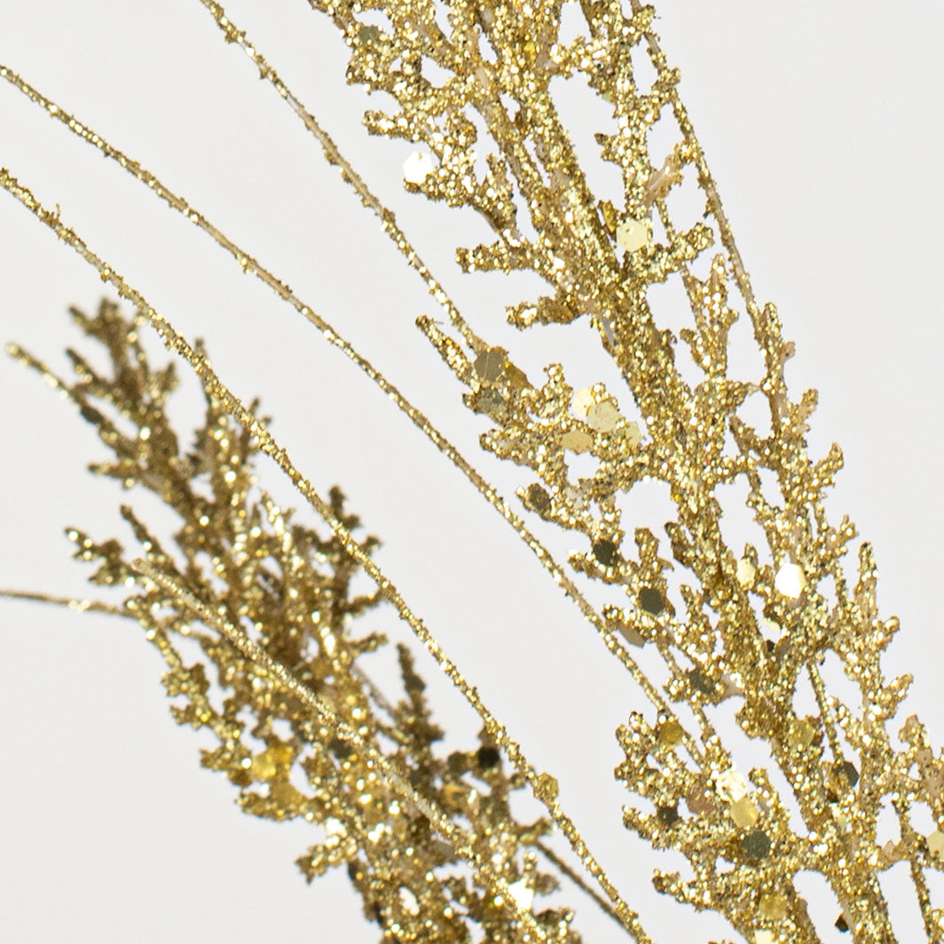 31" Glitter Cedar Grass Spray: Gold