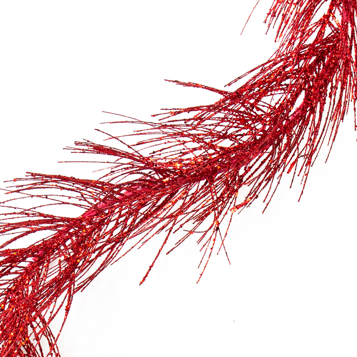 5' Glittered Pine Garland: Red