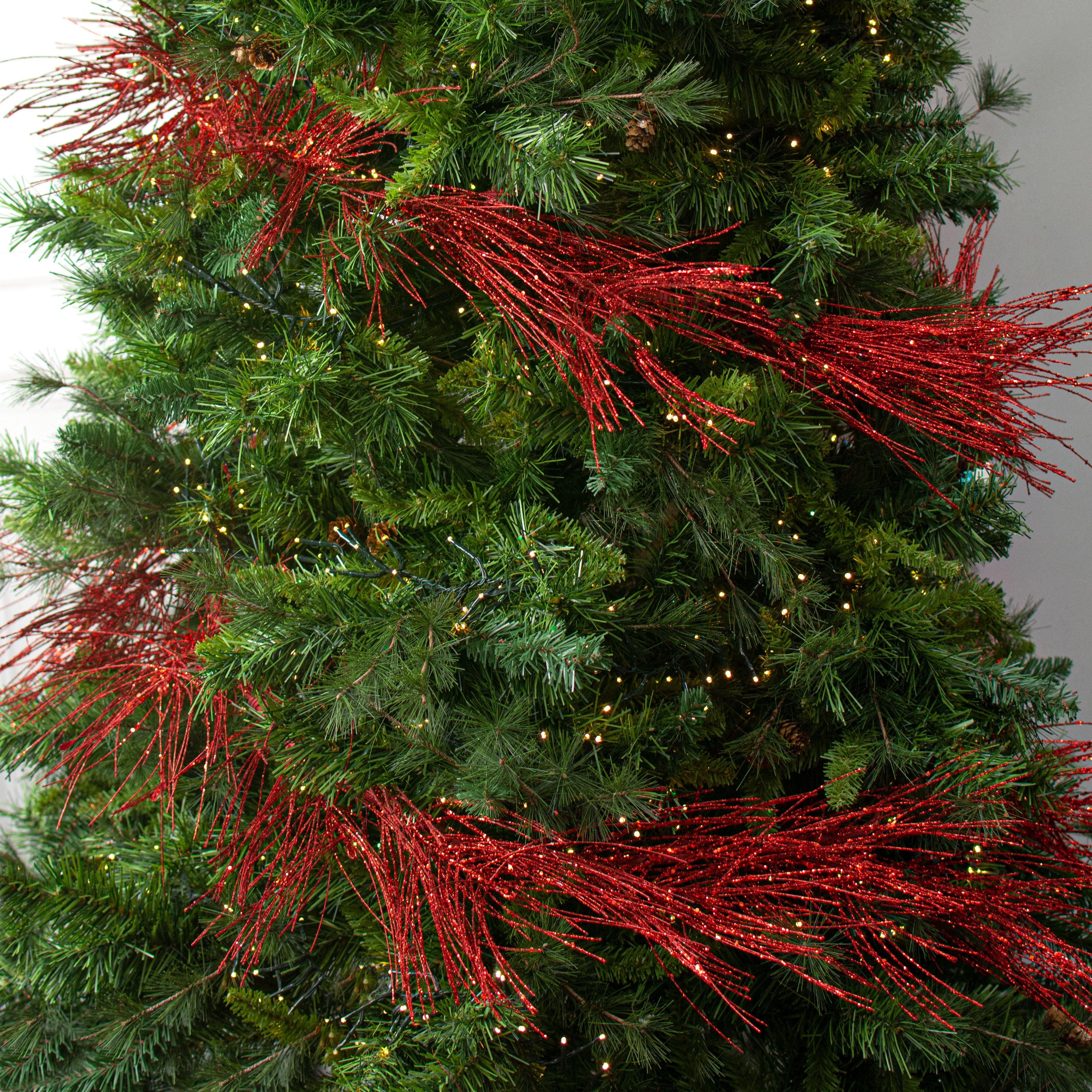 5' Glittered Pine Garland: Red