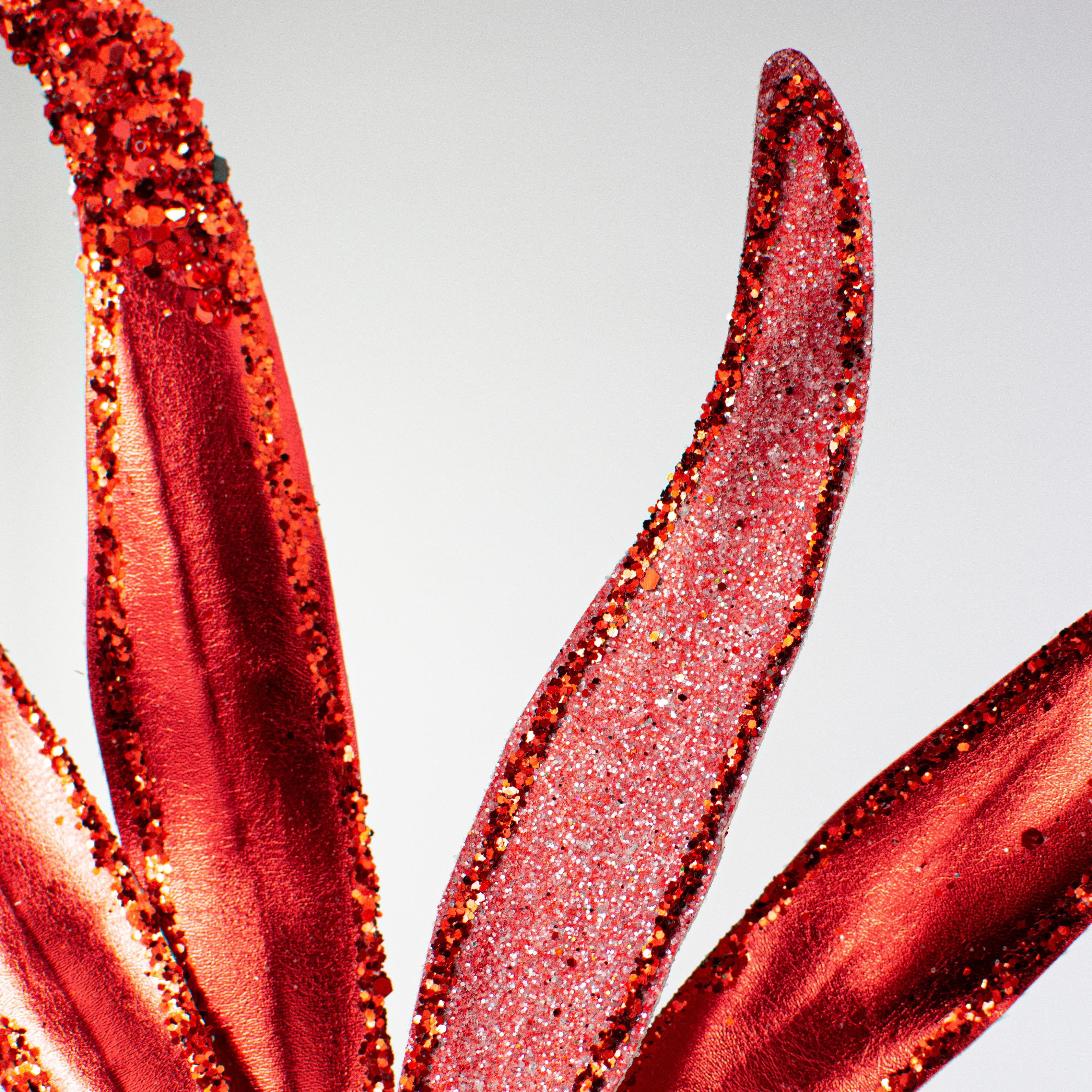 19" Metallic & Glitter Bead Flower Stem: Red