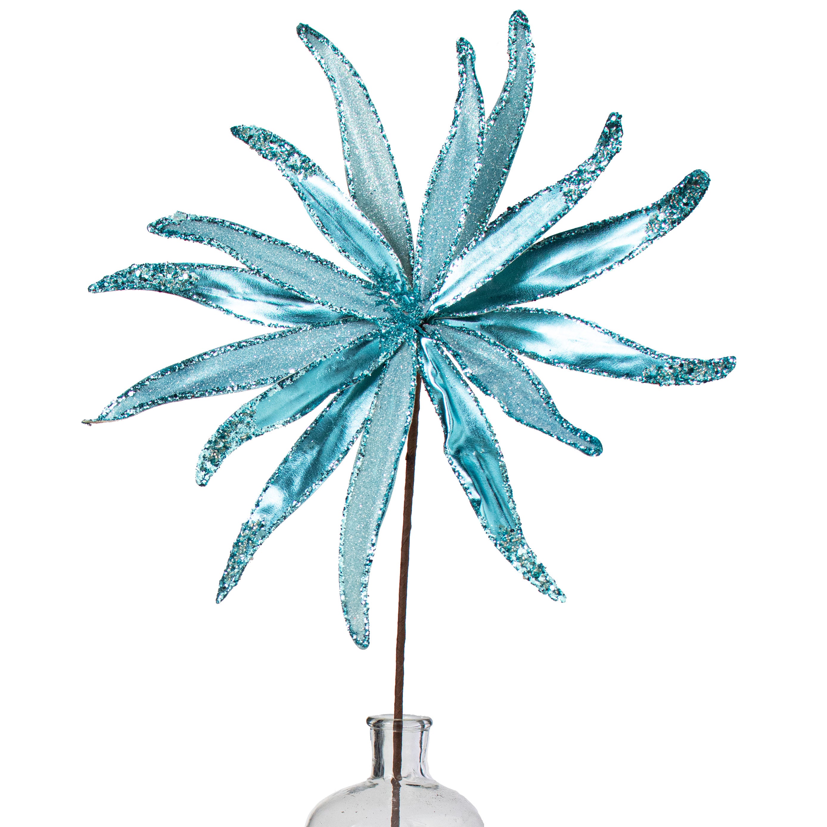 19" Metallic & Glitter Bead Flower Stem: Ice Blue