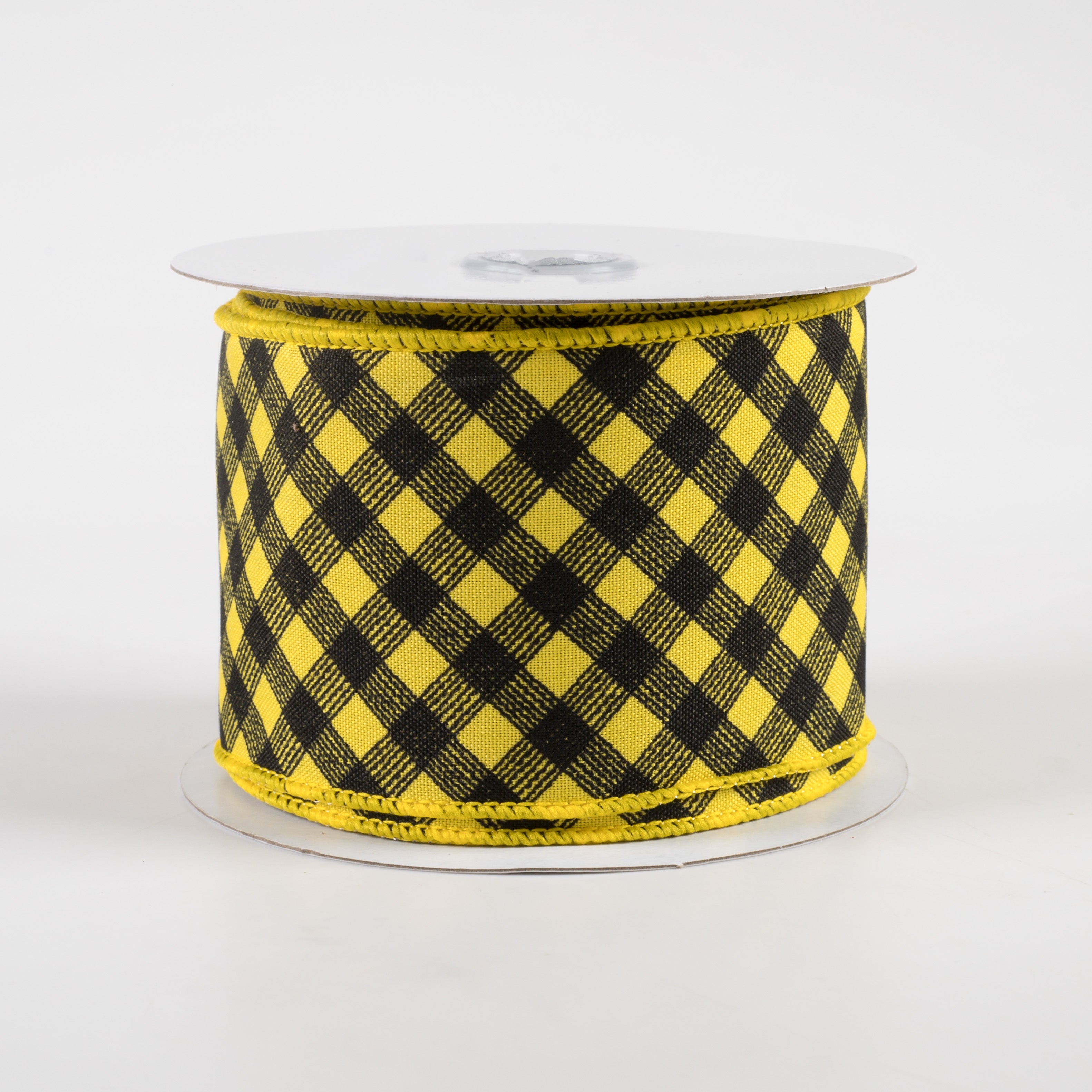 2.5" Diagonal Gingham Pattern Ribbon: Sun Yellow & Black (10 Yards)
