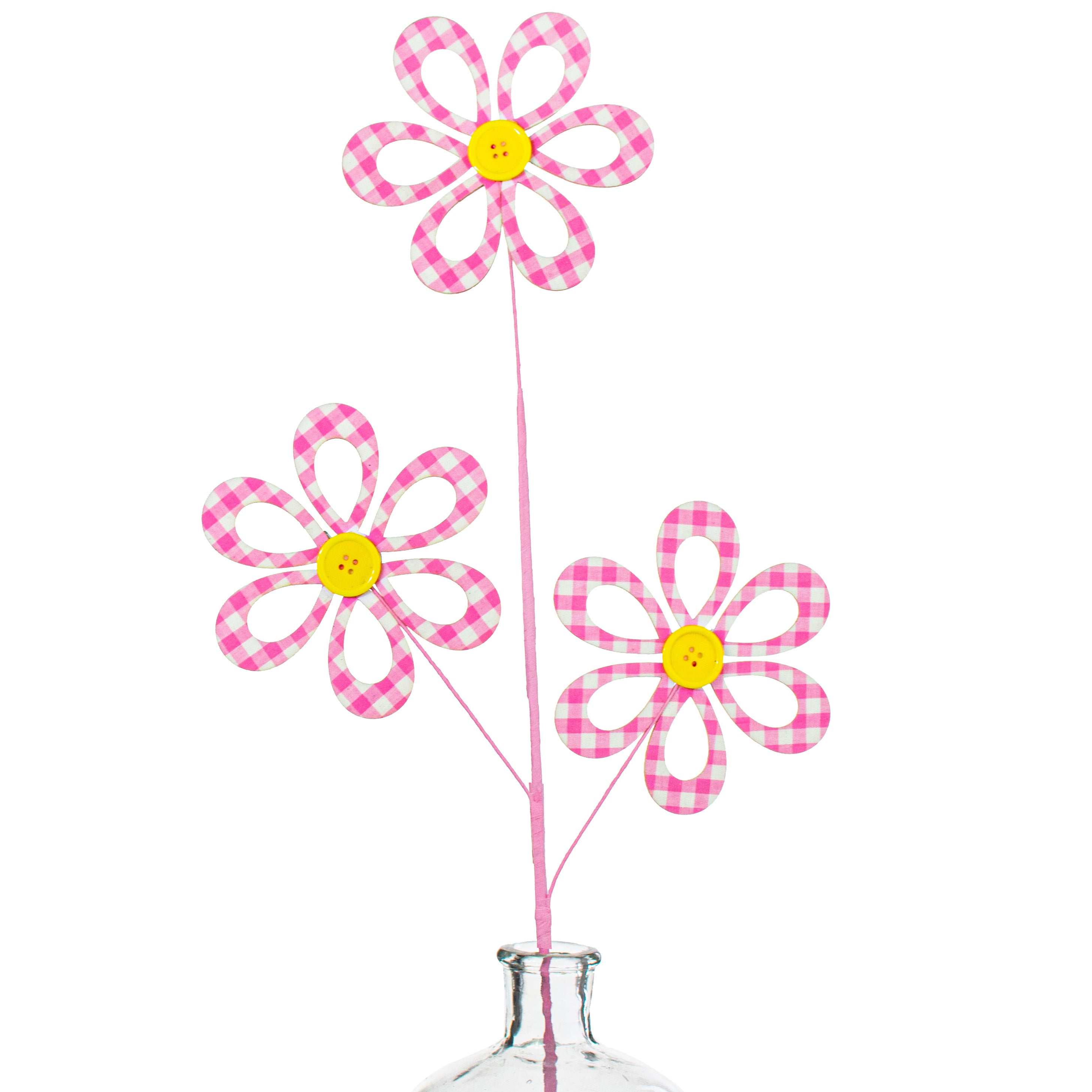 26" Fabric Hollow Gingham Flower Spray: Light Pink