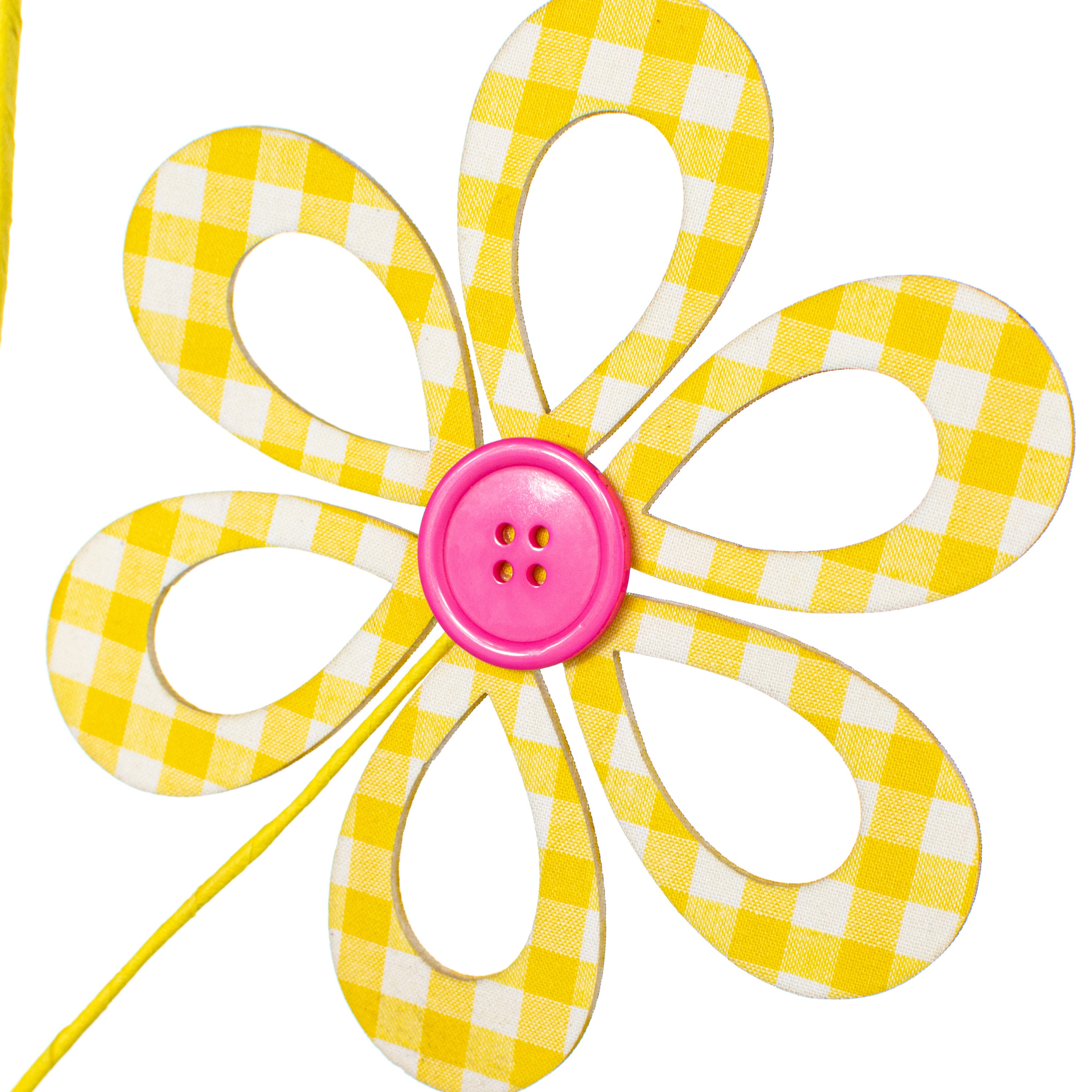 26" Fabric Hollow Gingham Flower Spray: Yellow & Light Pink