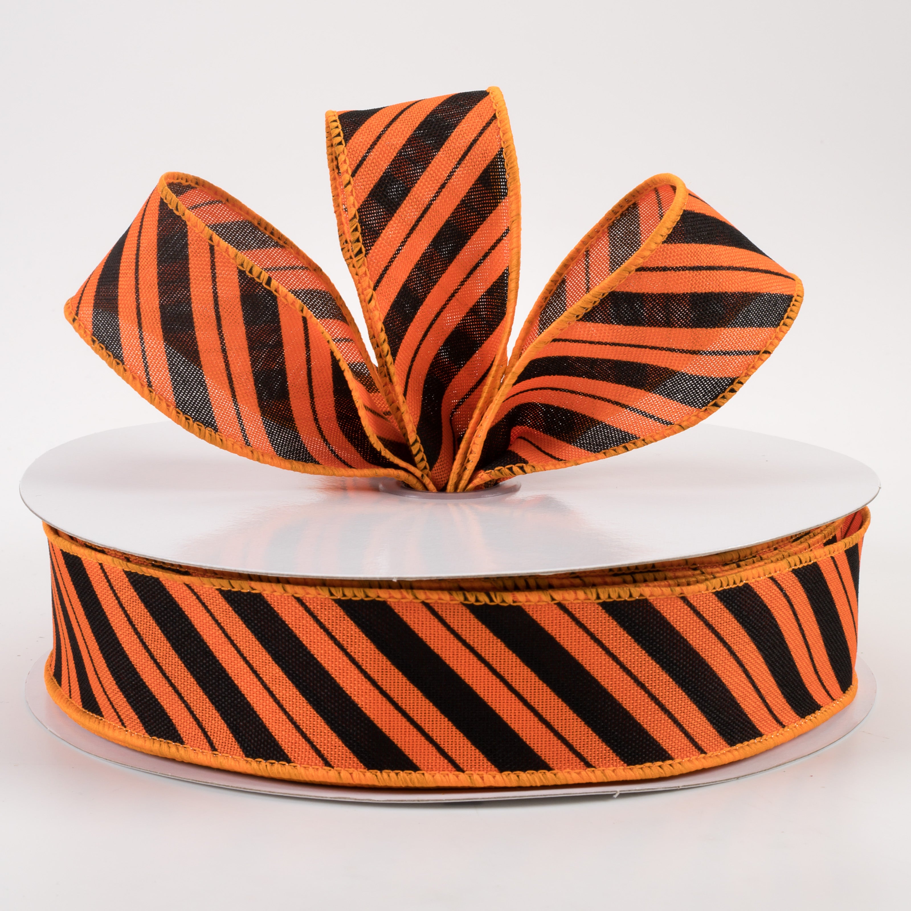1.5" Diagonal Line Ribbon: Orange & Black (50 Yards)