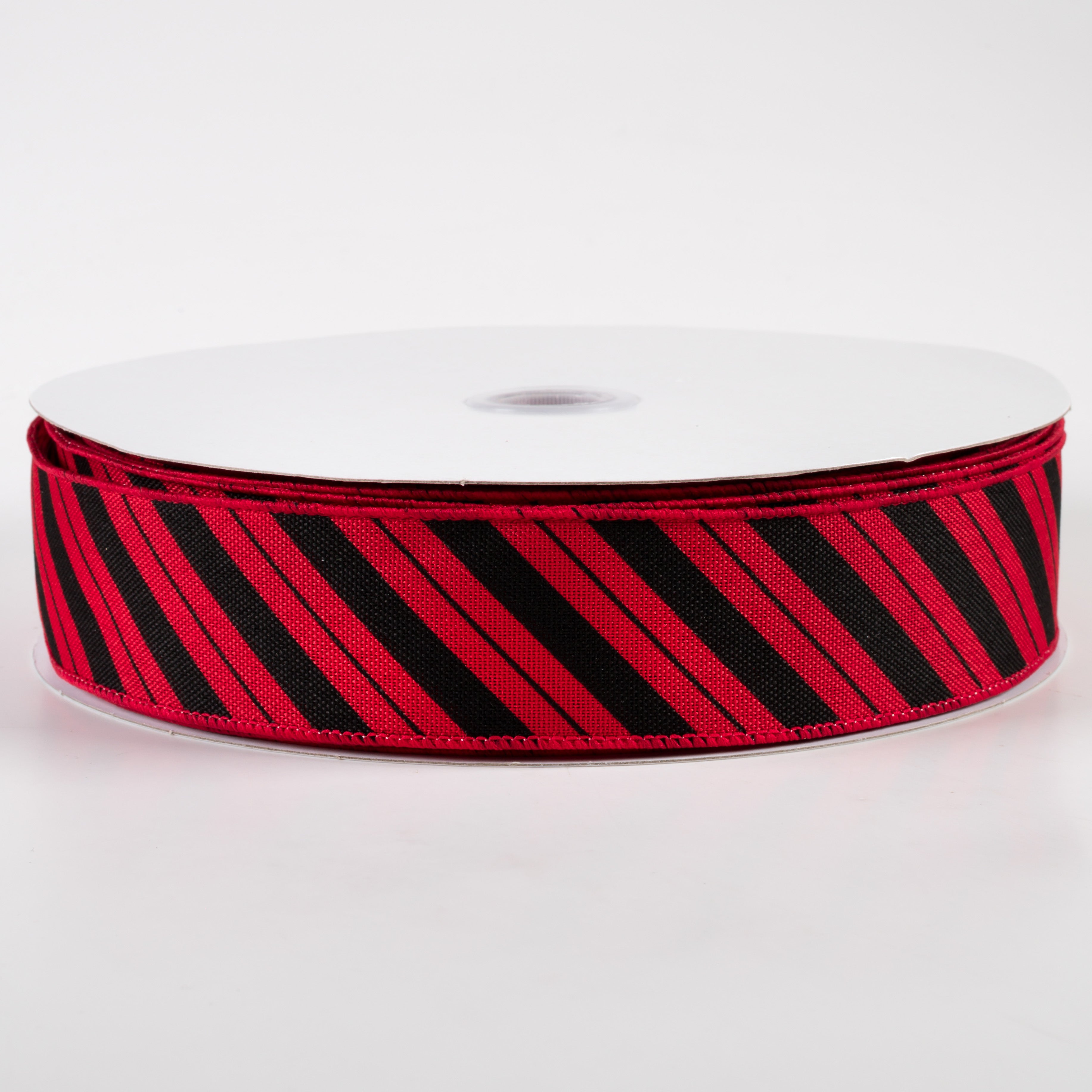 1.5" Diagonal Line Ribbon: Red & Black (50 Yards)