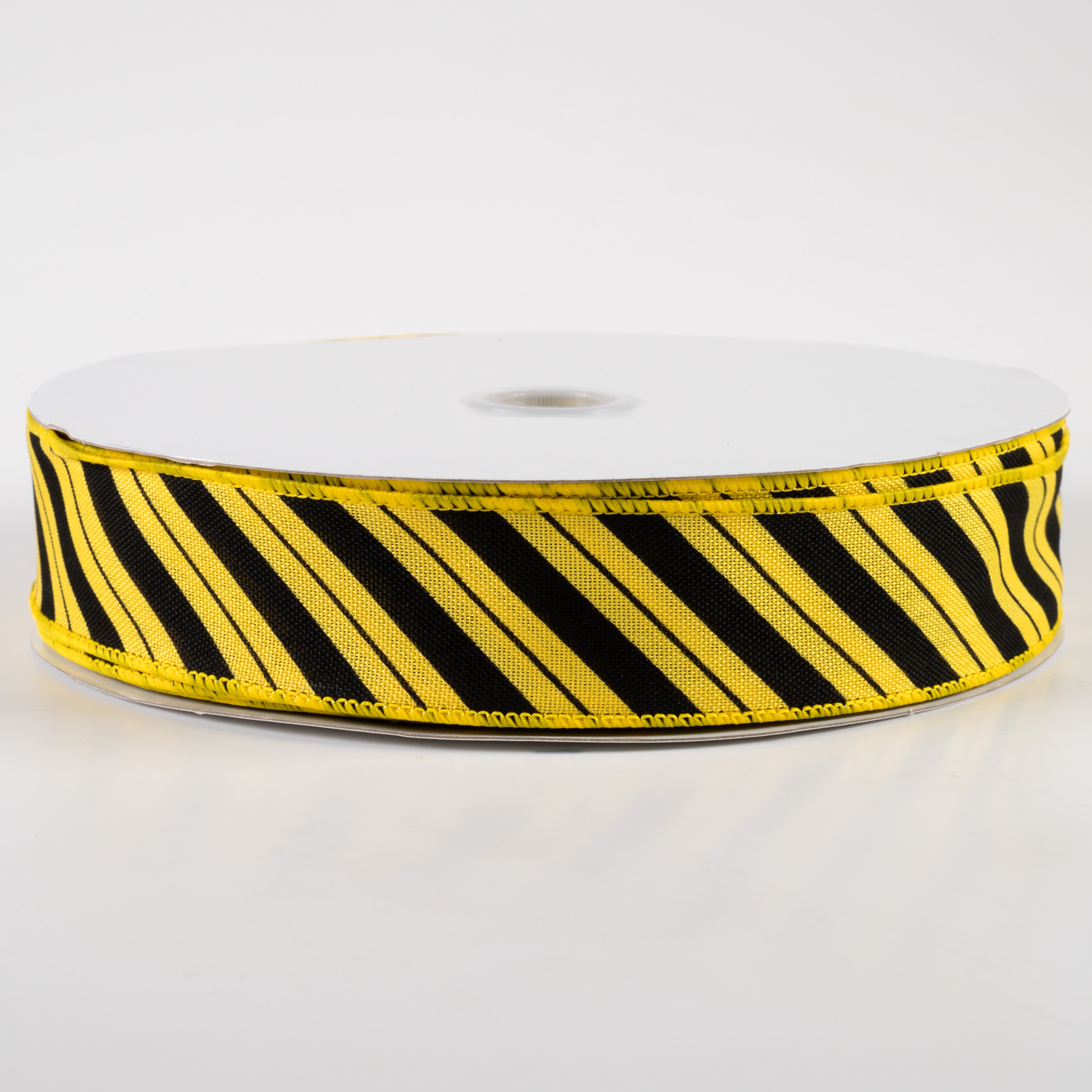 1.5" Diagonal Line Ribbon: Yellow & Black (50 Yards)