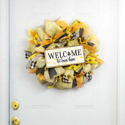 12" Wooden Sign: Welcome to Our Hive