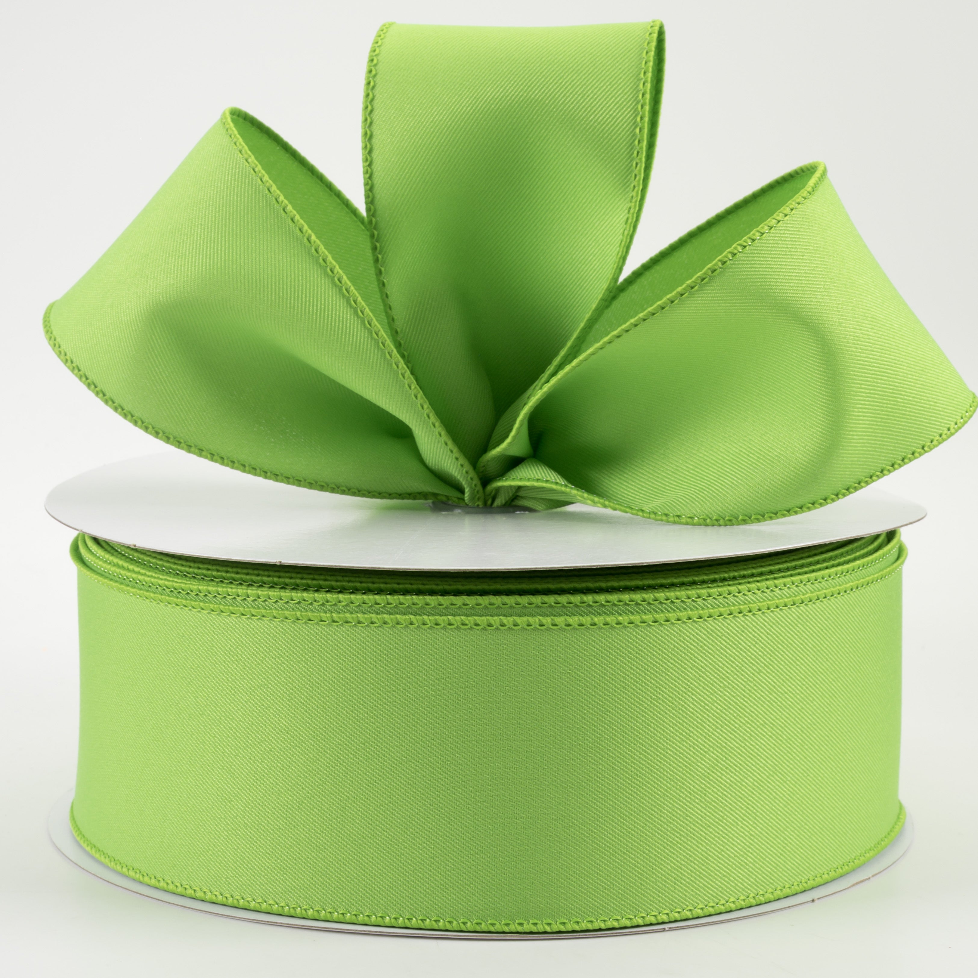 2.5" Diagonal Weave Fabric Ribbon: Lime Green (50 Yards)