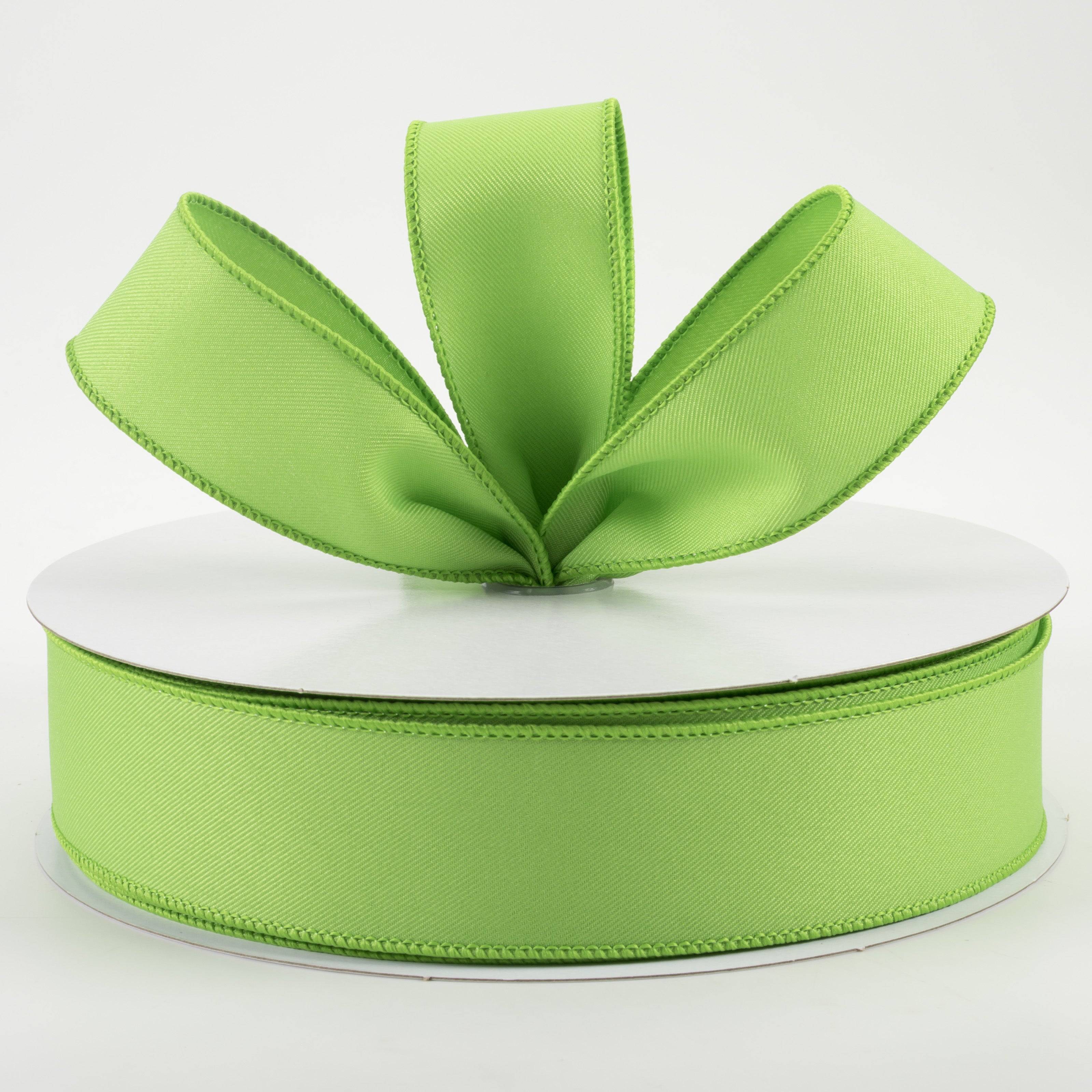 1.5" Diagonal Weave Fabric Ribbon: Lime Green (50 Yards)