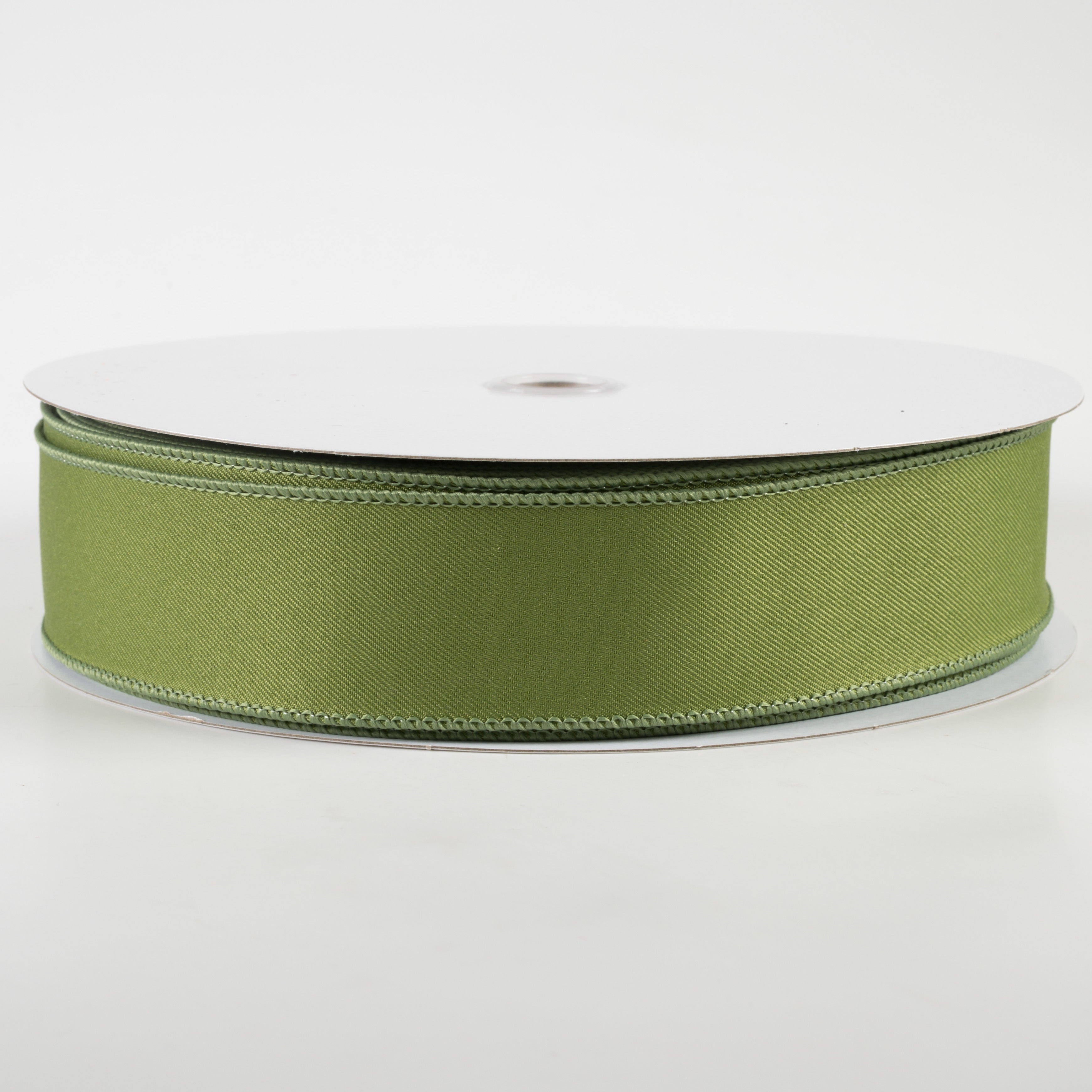 1.5" Diagonal Weave Fabric Ribbon: Moss Green (50 Yards)