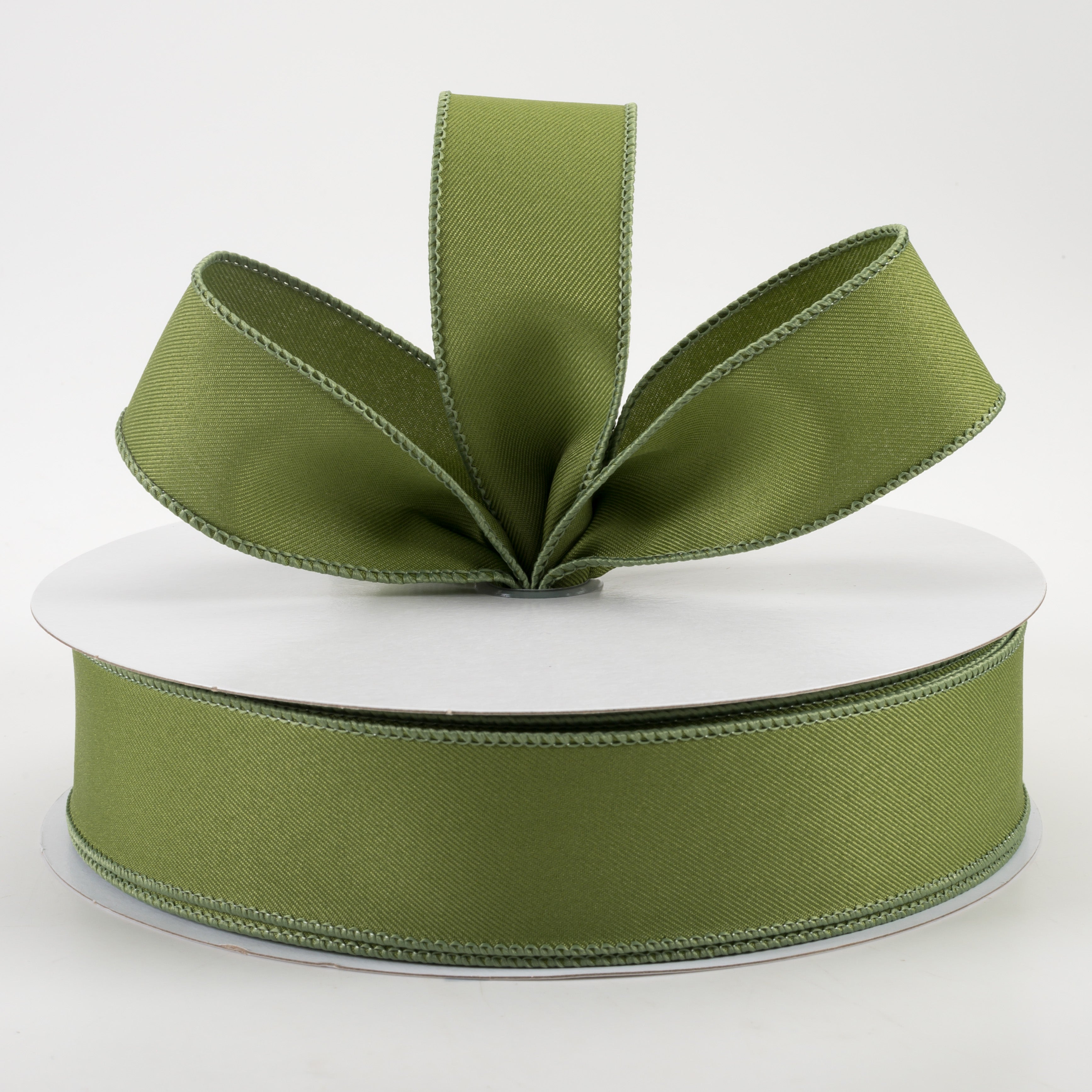 1.5" Diagonal Weave Fabric Ribbon: Moss Green (50 Yards)