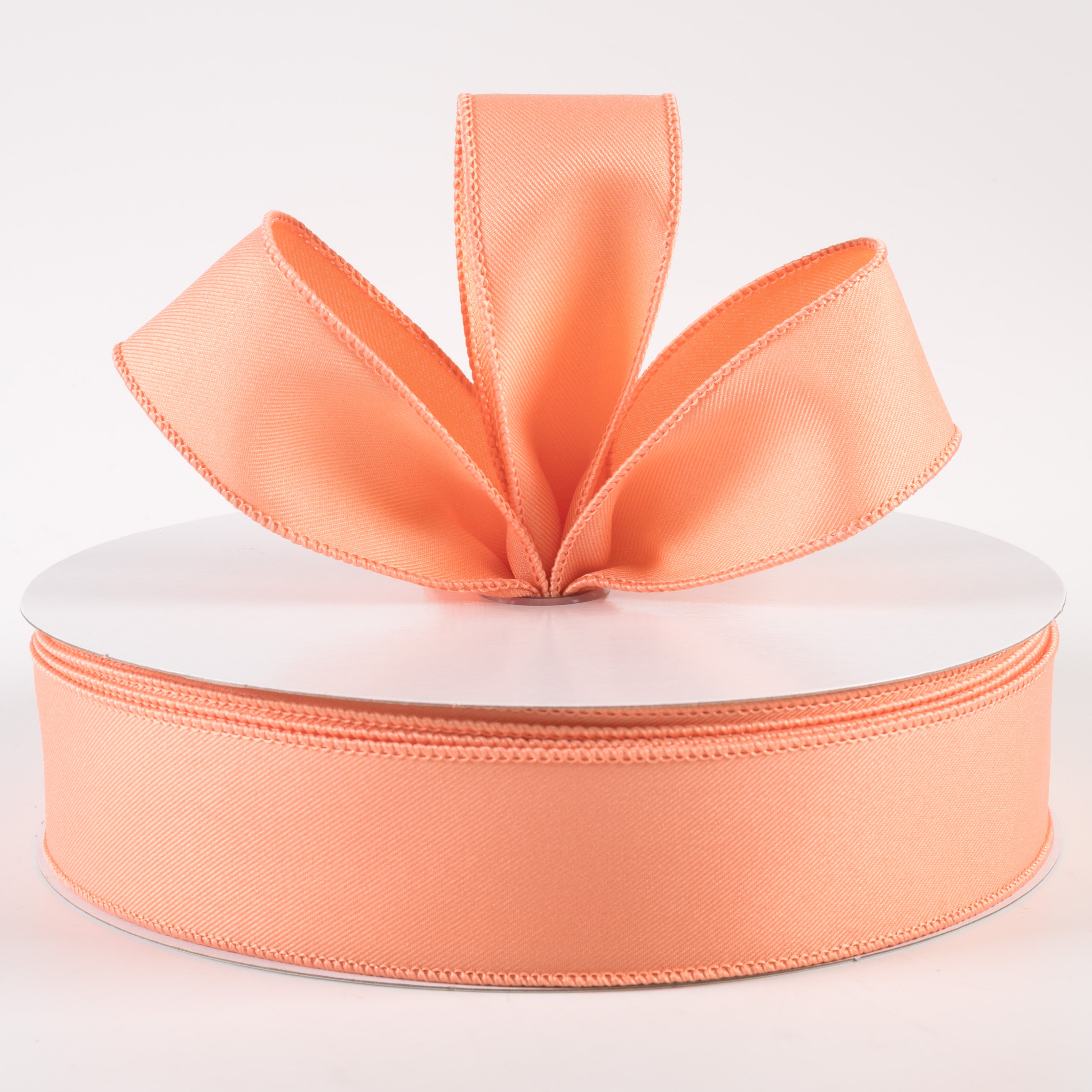 1.5" Diagonal Weave Fabric Ribbon: Peach (50 Yards)