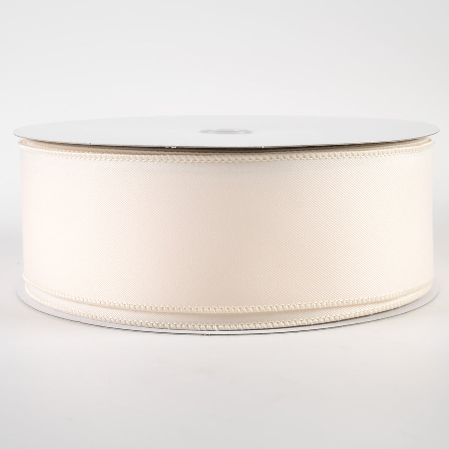 2.5" Diagonal Weave Fabric Ribbon: Ivory (50 Yards)