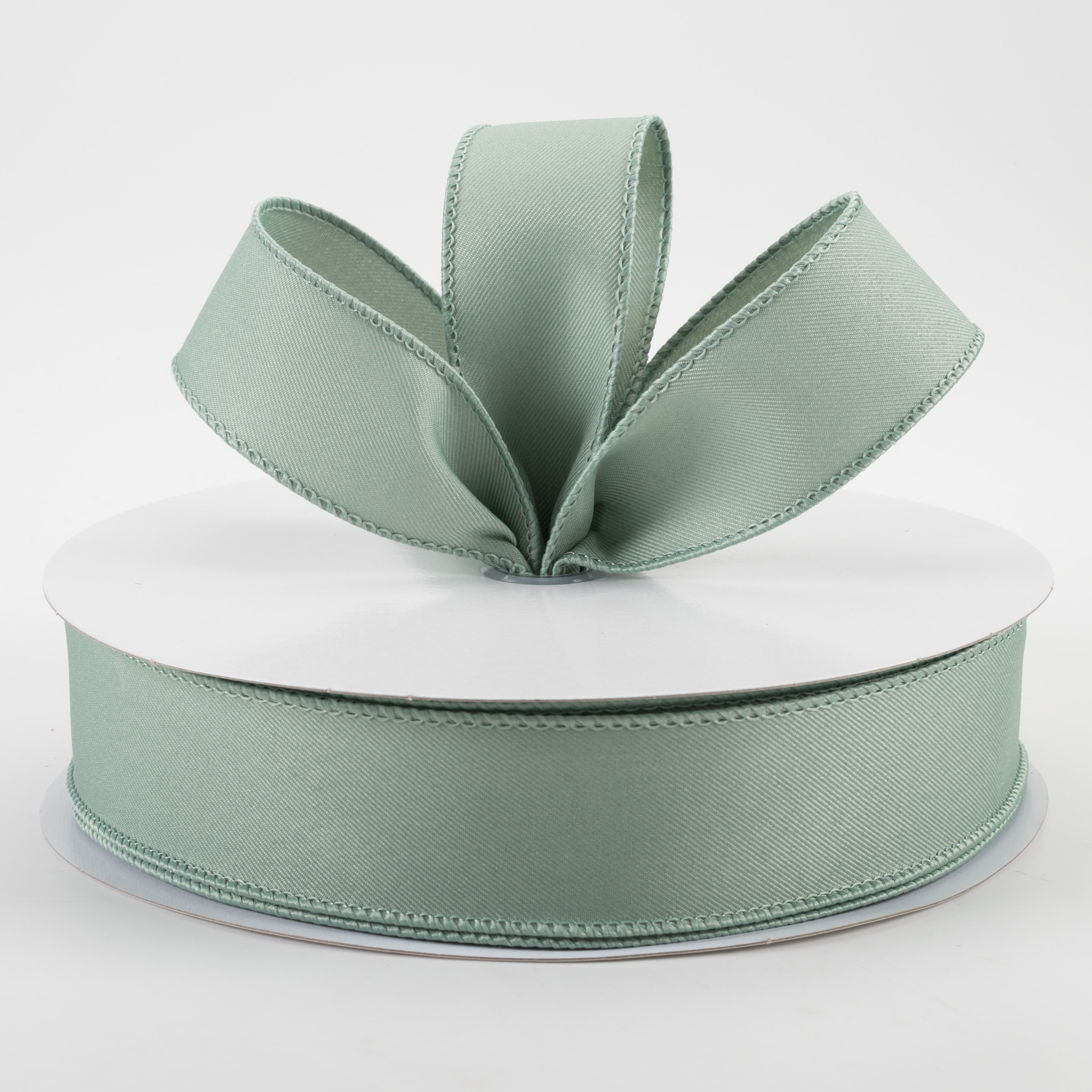 1.5" Diagonal Weave Fabric Ribbon: Sage Green (50 Yards)