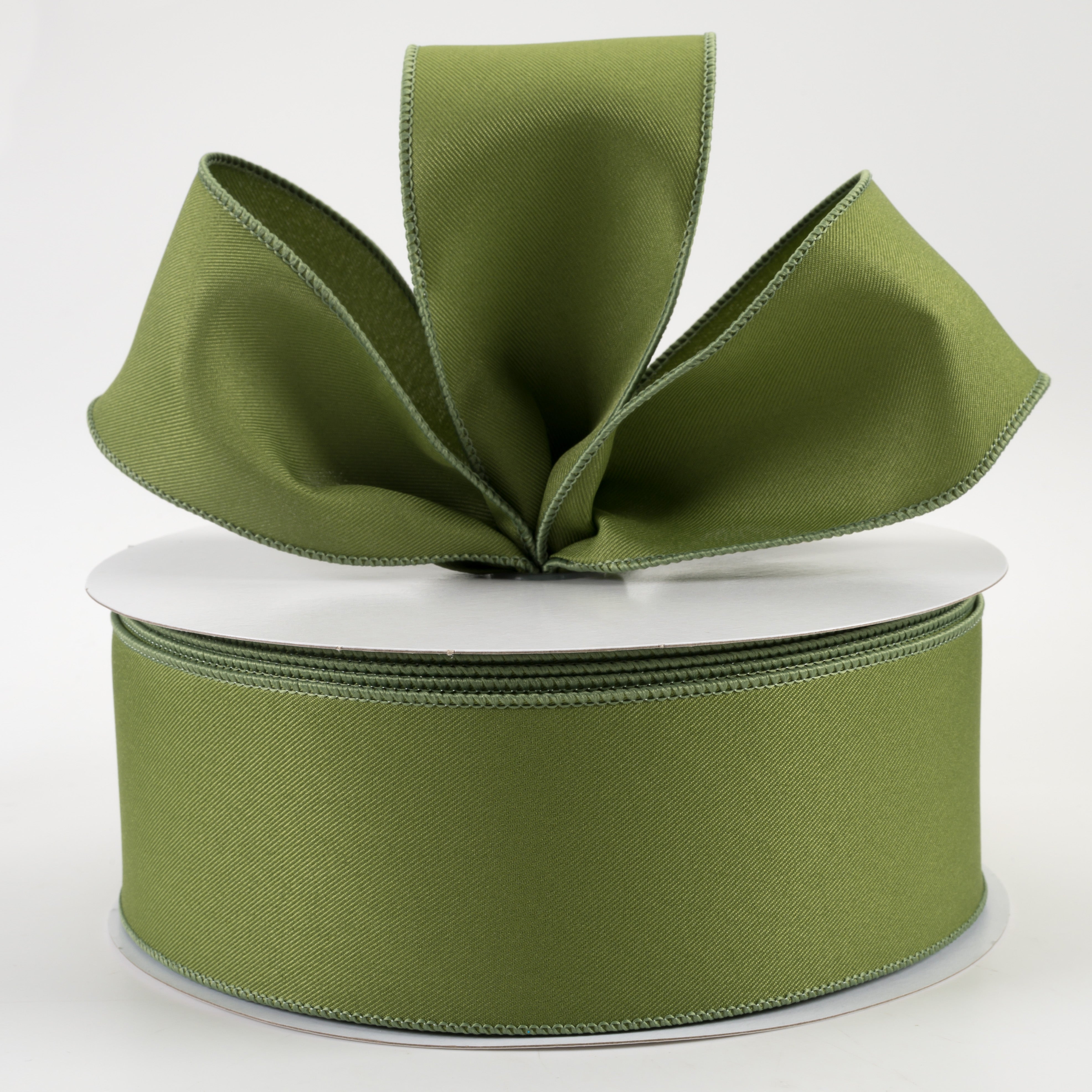 2.5" Diagonal Weave Fabric Ribbon: Moss Green (50 Yards)