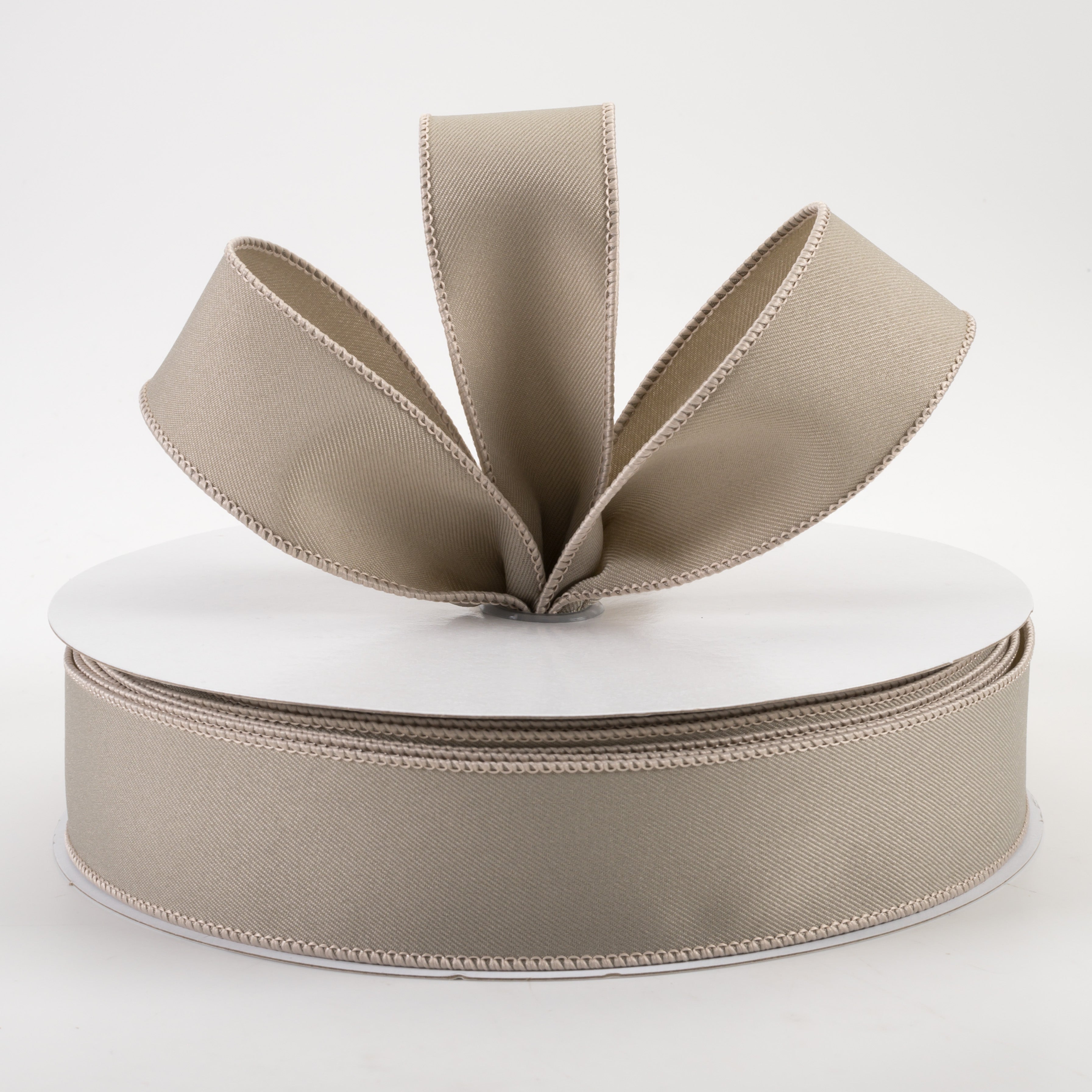 1.5" Diagonal Weave Fabric Ribbon: Taupe (50 Yards)