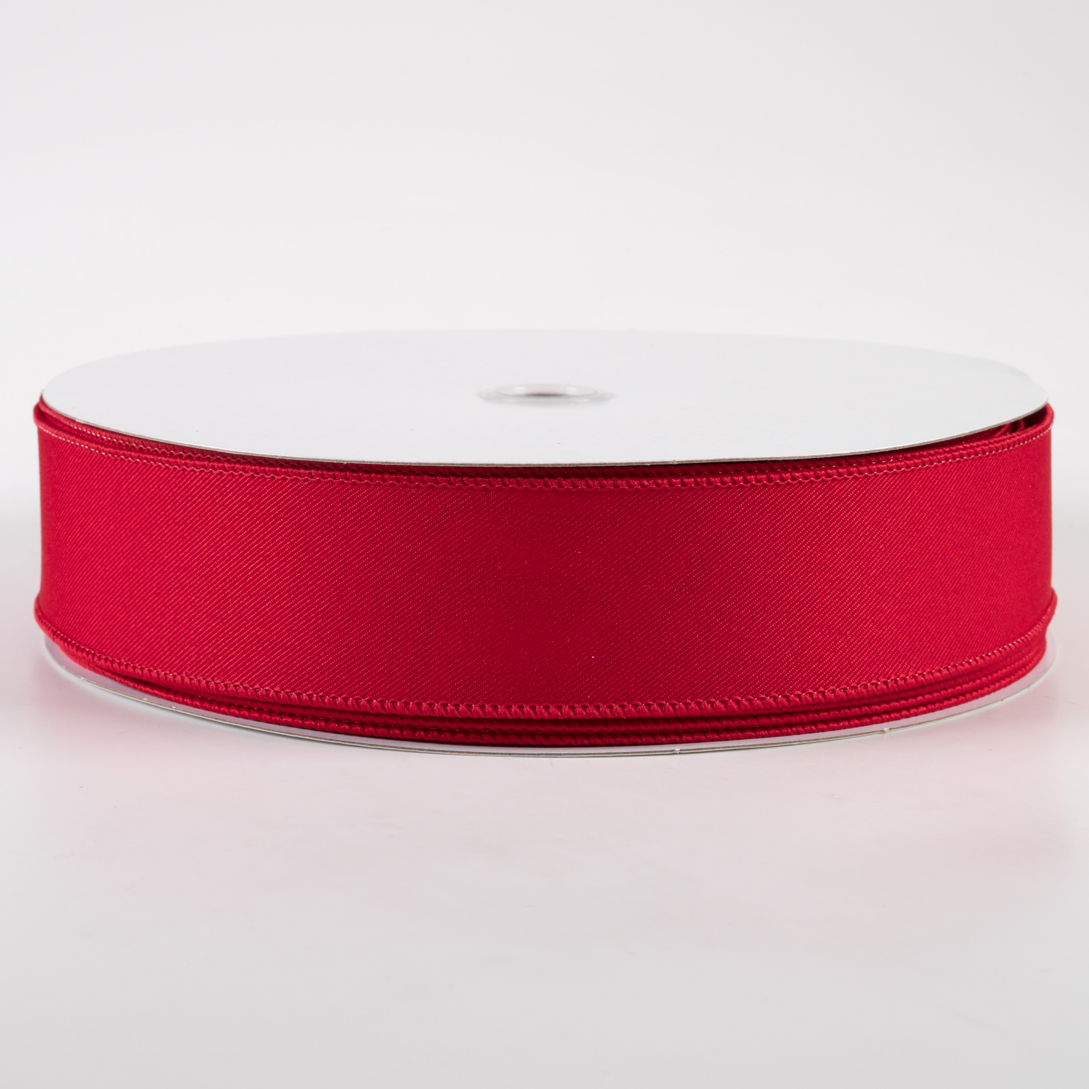 1.5" Diagonal Weave Fabric Ribbon: Red (50 Yards)